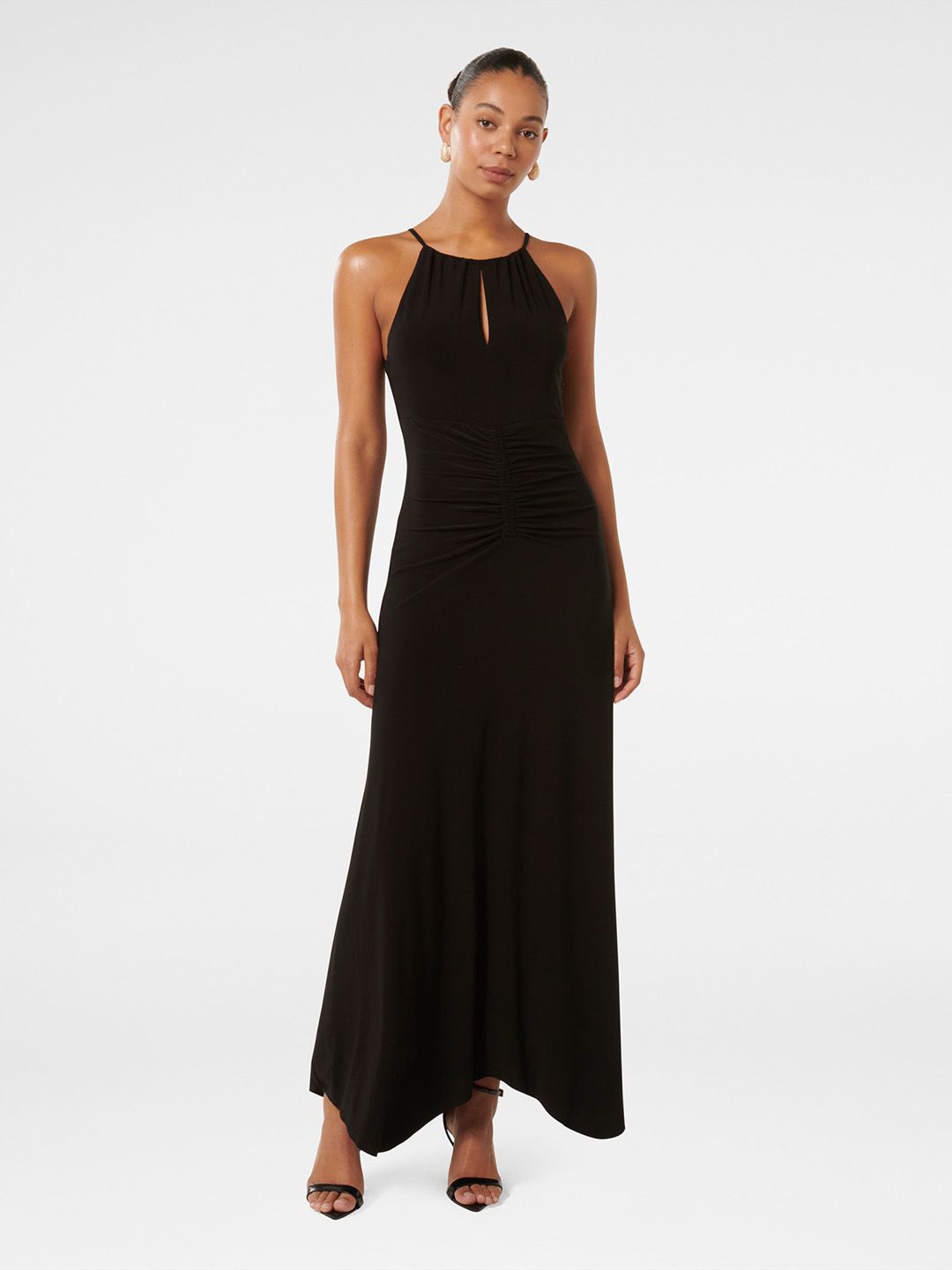 

Forever New Solid Halter Neck Fit & Flare Maxi Dress, Black