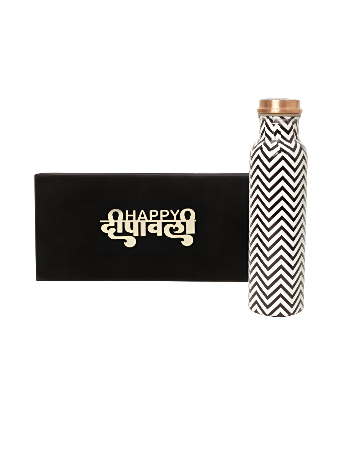 

INTERNATIONAL GIFT White & Black Printed Copper Water Bottle with printed Velvet Box 1 L