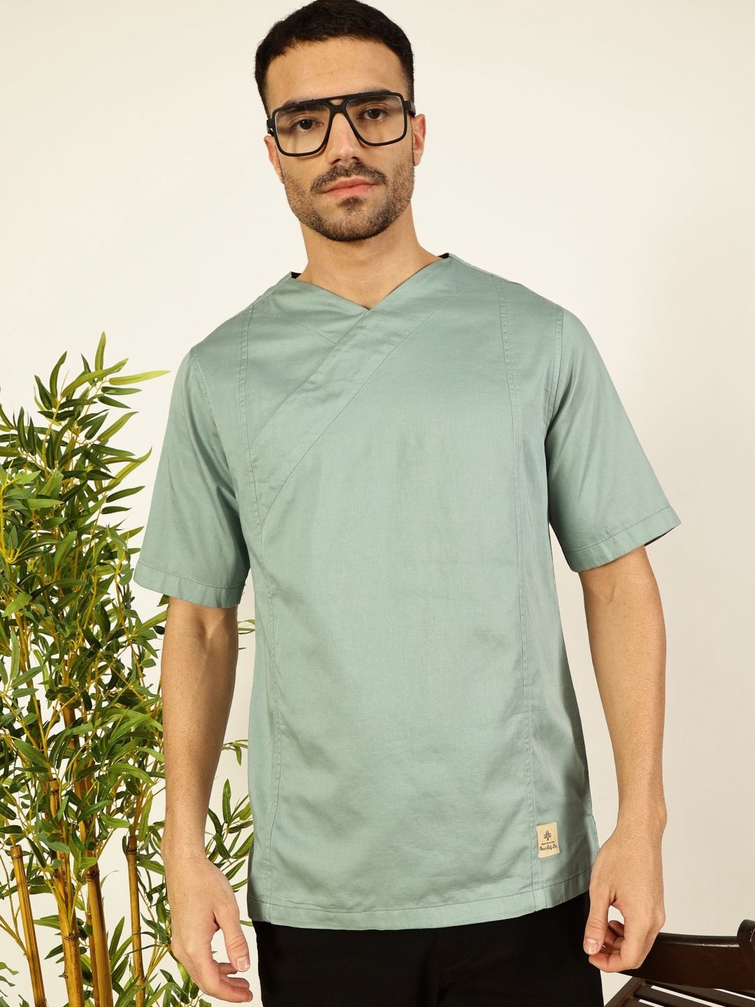 

Thomas Scott Men Solid V-Neck Cotton Boxy T-Shirt, Green