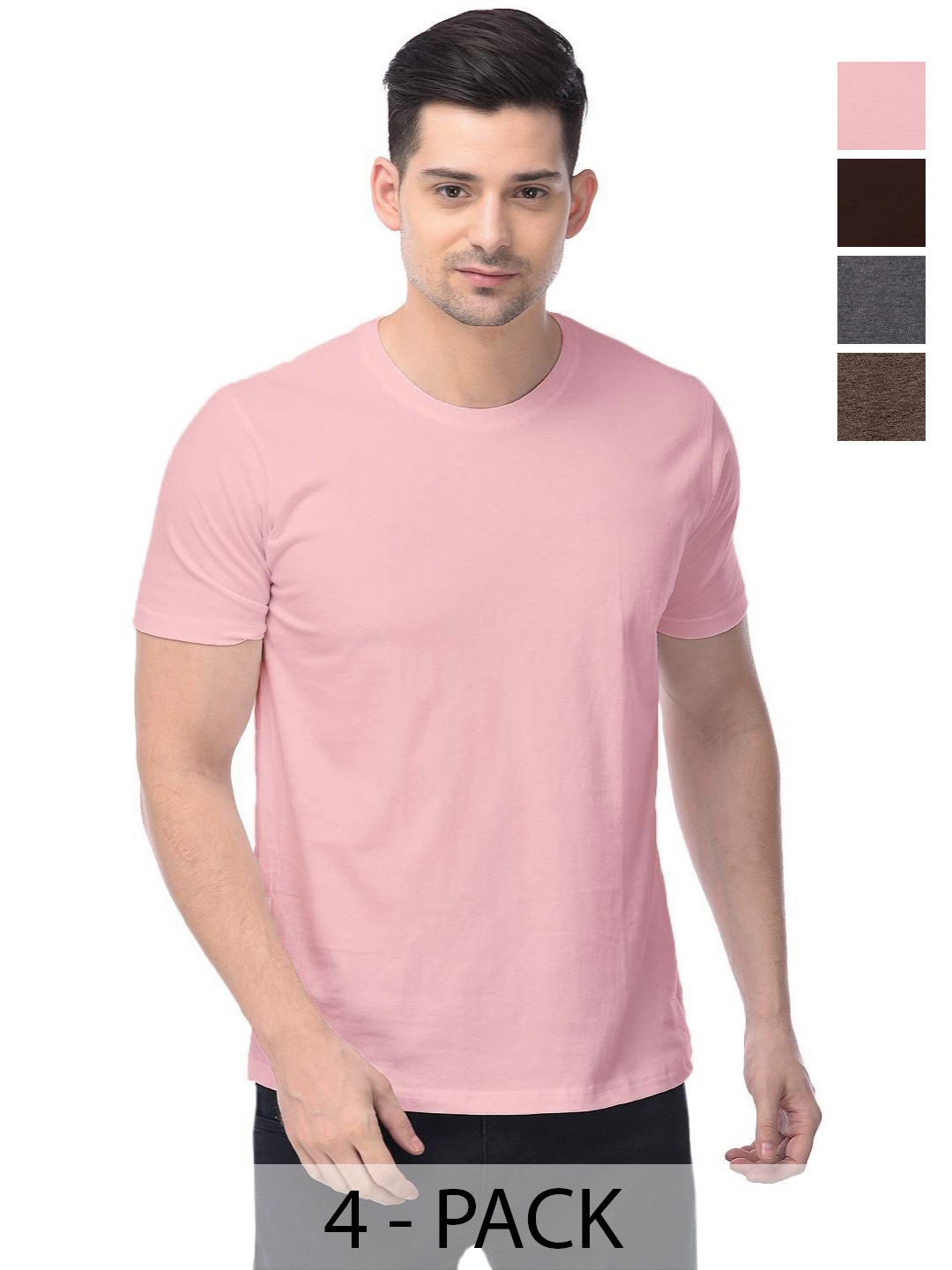 

COLOR CAPITAL Unisex Pack Of 4 Solid Pure Cotton T-shirts, Pink