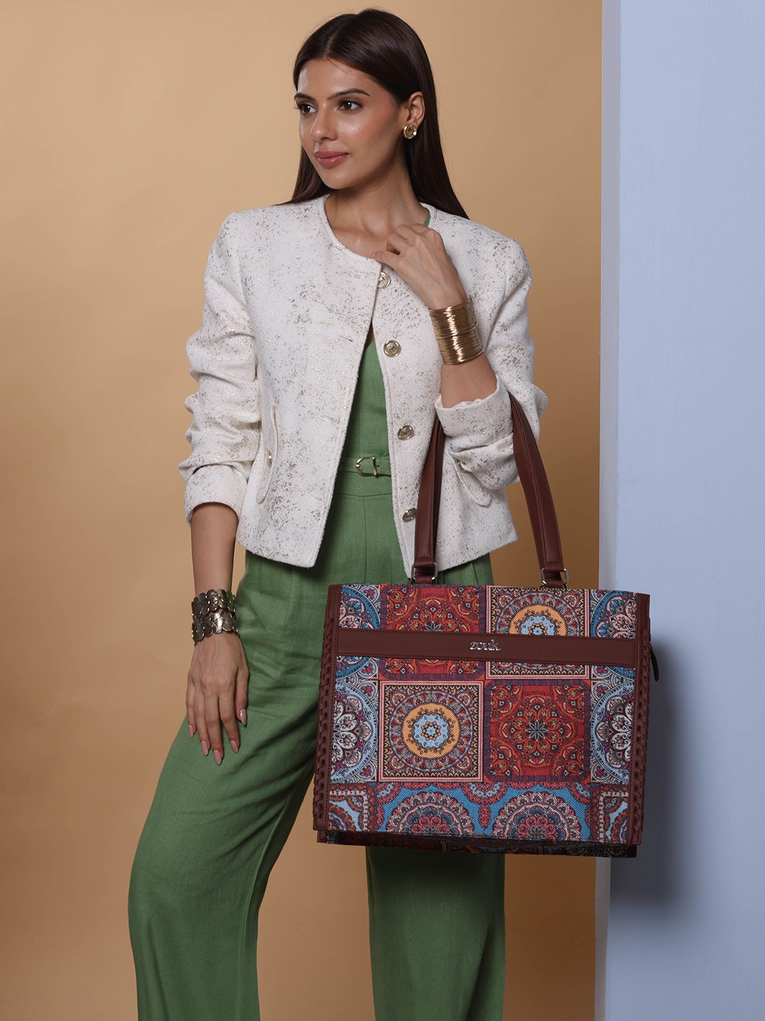 

ZOUK Printed Structured Tote Bag, Multi