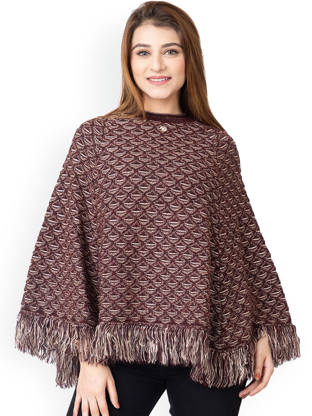 

TWENTY ME Women Woollen Lightweight Poncho Jacket, Maroon