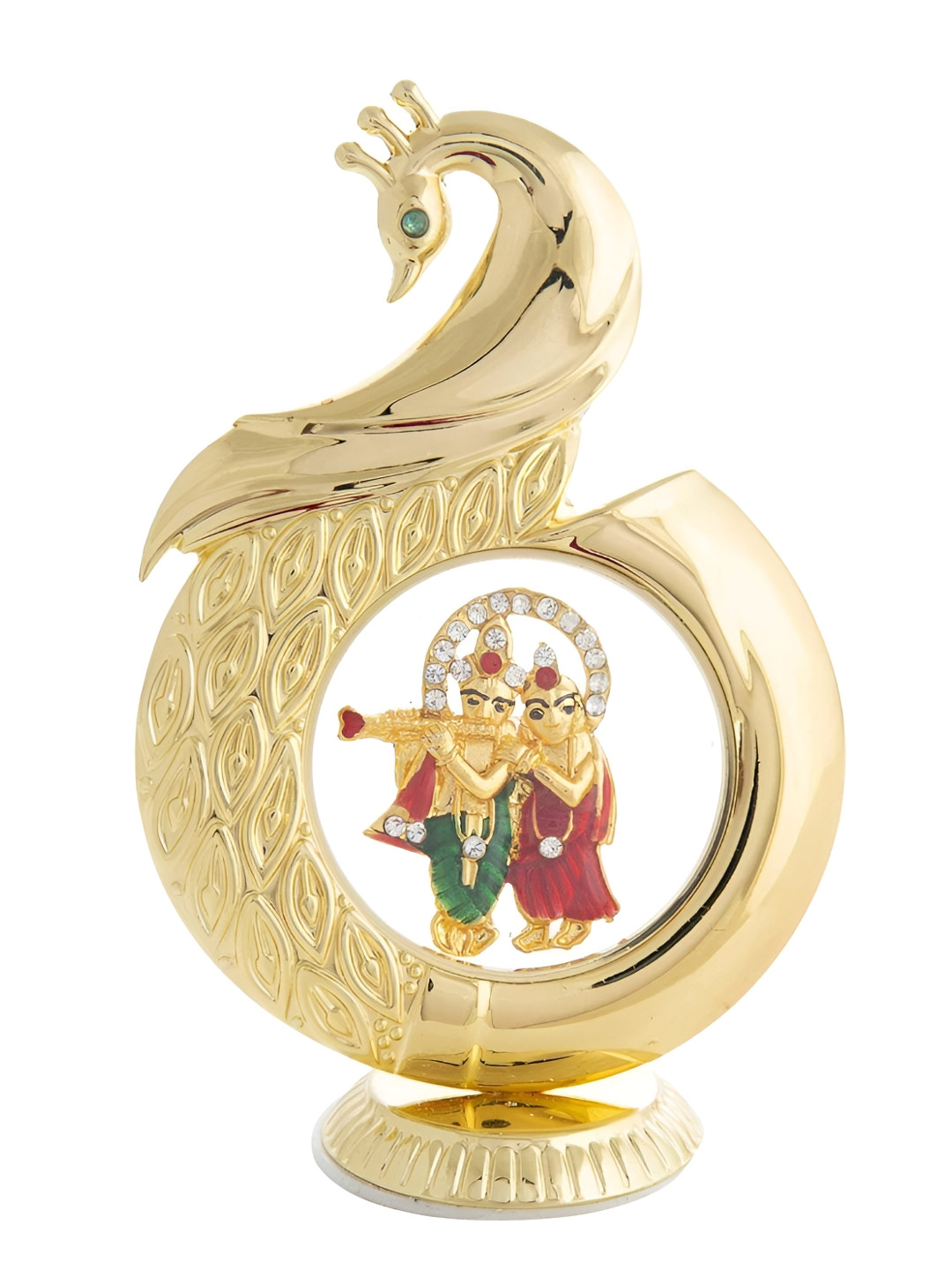 

INTERNATIONAL GIFT Gold-Toned Peacock Shaped Radha Krishna Idol Perfect for Car Dashboard