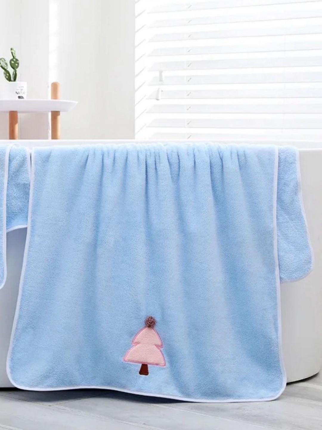 

Butterthief Kids Pink Embroided Cotton 350 GSM Bath Towel, Blue