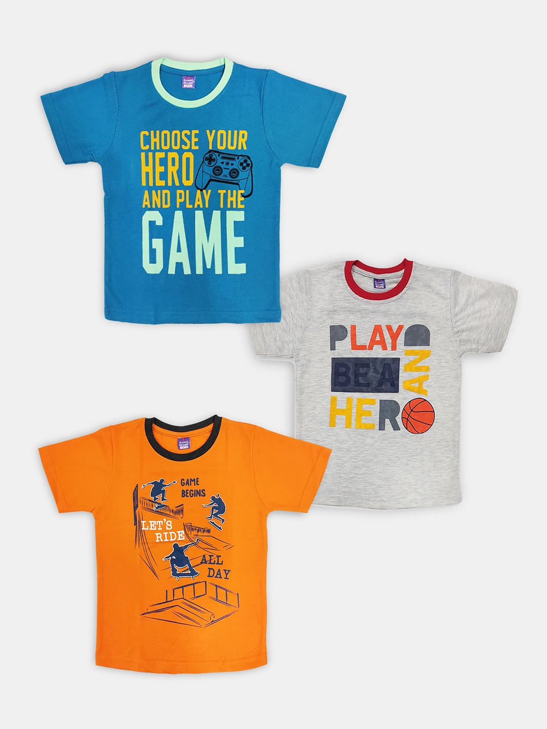 

Here&Now X Game Begins Boys Pack of 3 Assorted Typography Printed T-shirts