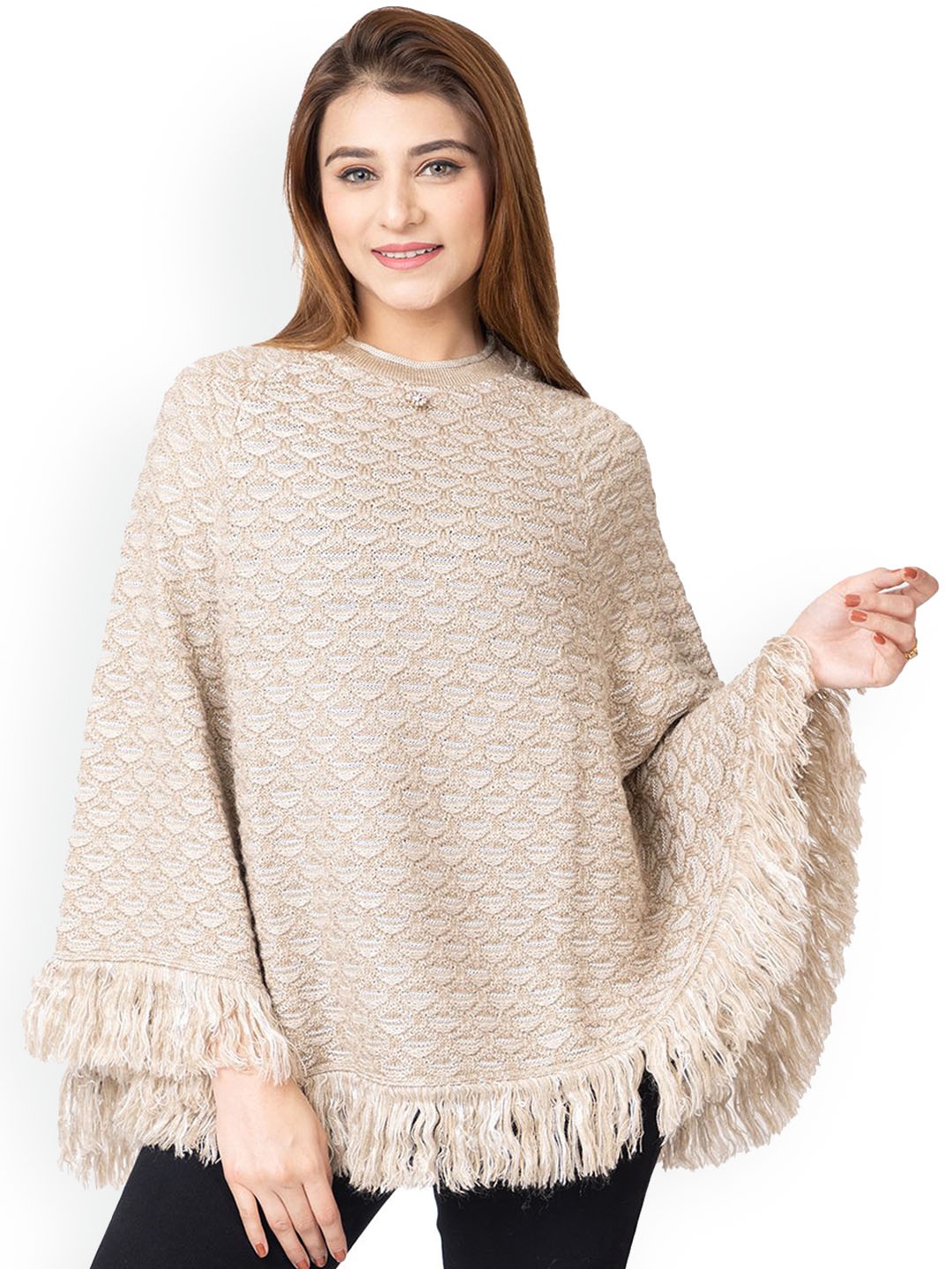 

TWENTY ME Women Woollen Lightweight Poncho Jacket, Camel brown