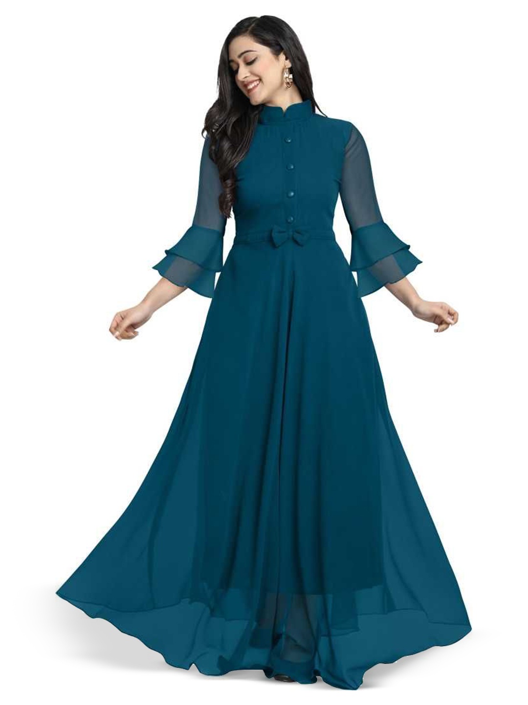 

Vastani Enterprise Flared Sleeve Georgette Gown Maxi Dress, Blue