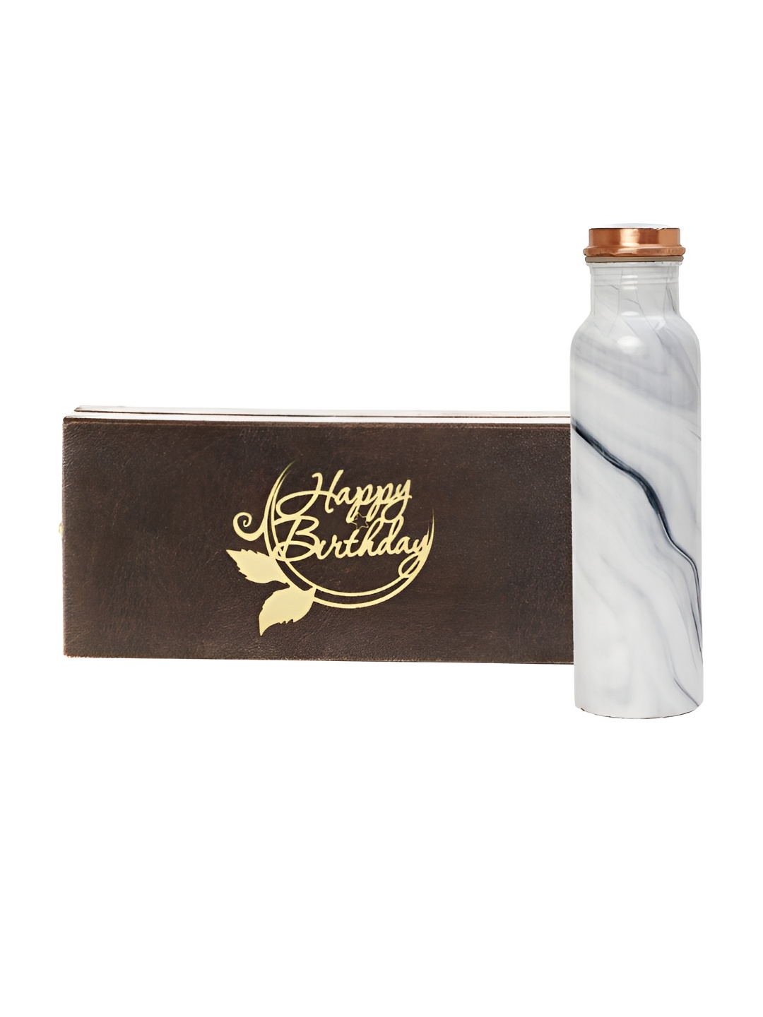 

INTERNATIONAL GIFT White Copper Water Bottle with Happy Birthday Tag