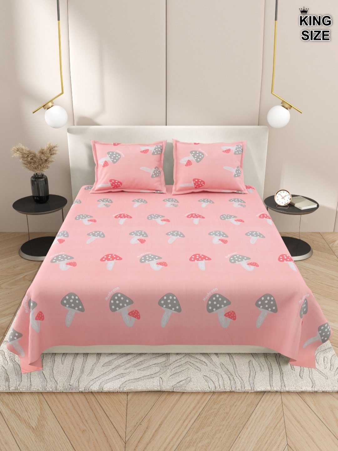 

DREAM WEAVERZ Pink & White Graphic 220 TC Cotton King Bedsheet With 2 Pillow Covers