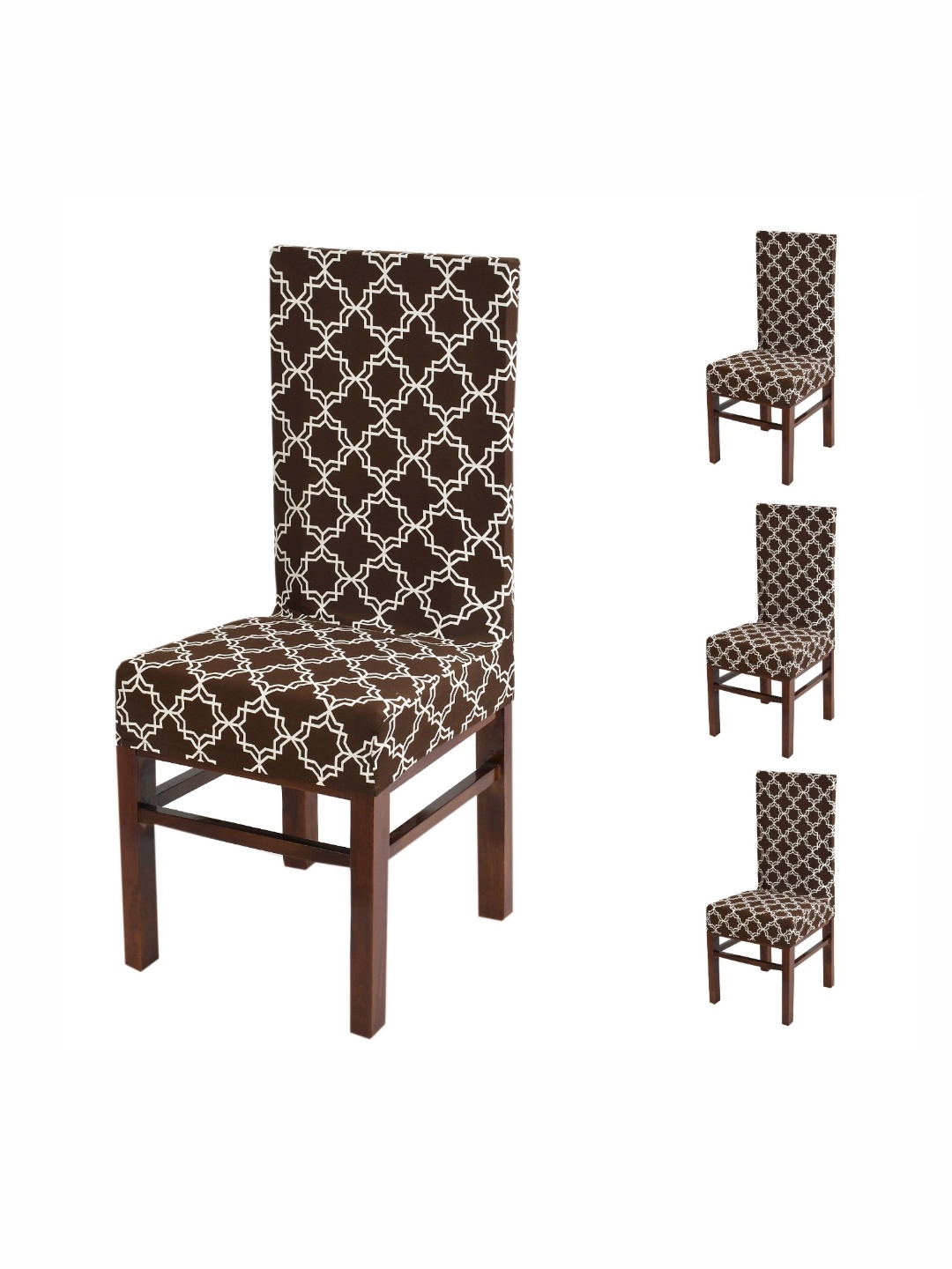 

Yellow Weaves Coffee Brown & White 4 Pieces Geometric Printed Stretchable Chair Cover