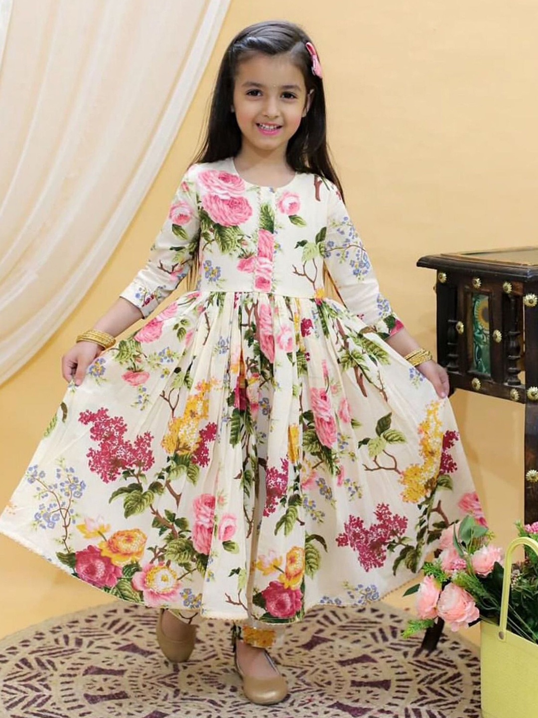 

BAESD Girls Floral Printed Embellished A-Line Dress, Multi