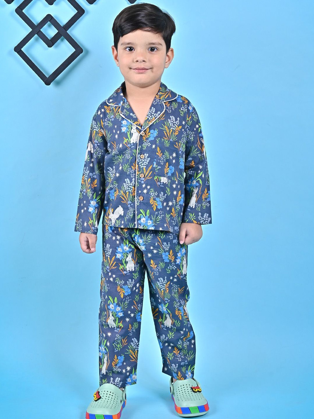 

MOOBA Boys Printed Pure Cotton Night suit, Navy blue