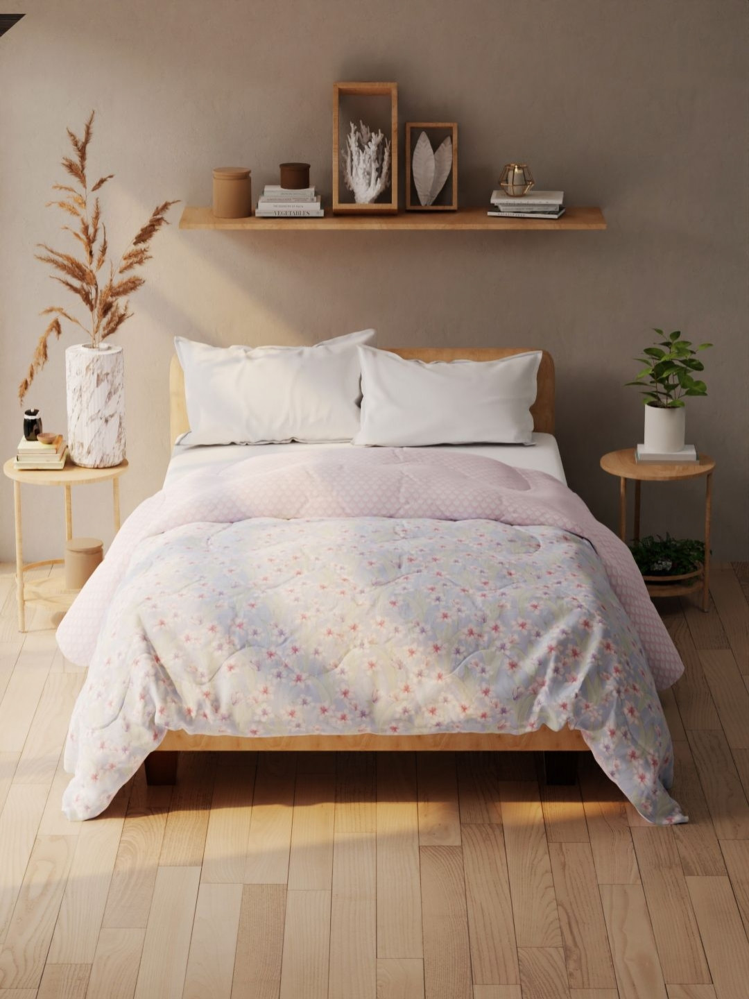

KOPA Pink & Blue Floral Printed 120 GSM Microfiber AC Room Double Bed Comforter