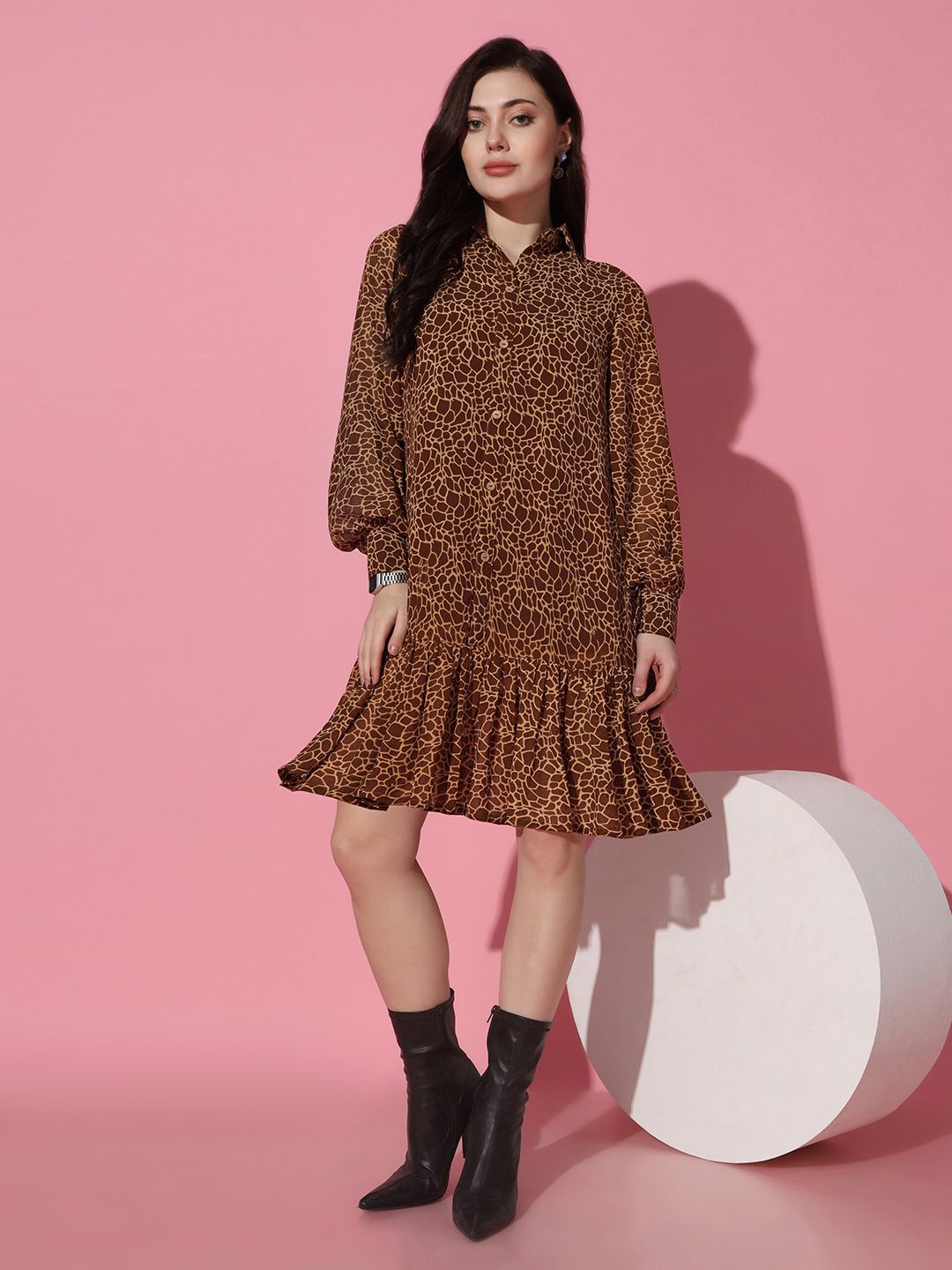 

BAESD Animal Print Georgette Midi Dress, Brown