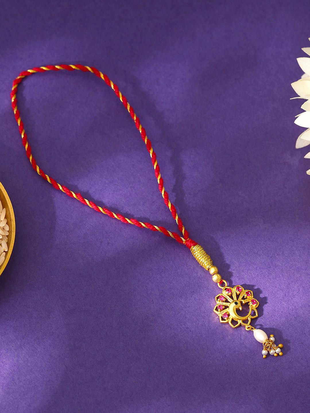 

GIVA 925 Silver Peacock Heritage Lumba Rakhi With Roli and Chawal, Gold