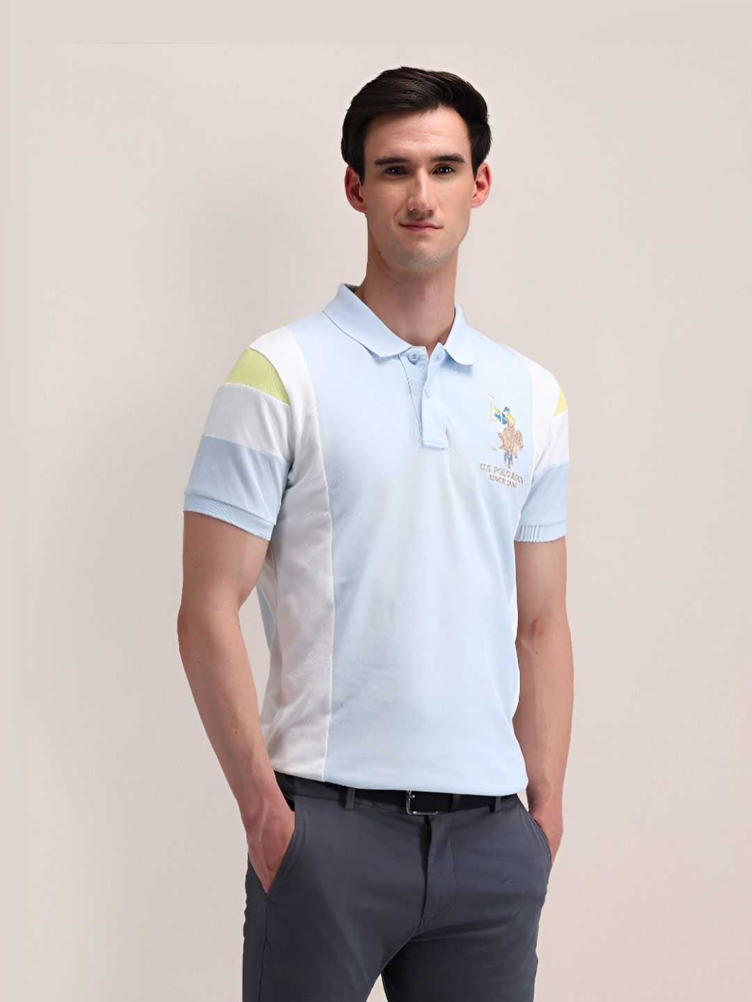 

U.S. Polo Assn. Men Solid Polo Collar Cotton Slim Fit T-Shirt, Blue