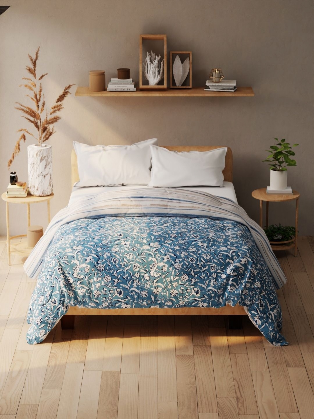 

KOPA Blue & White Floral Printed 120 GSM Microfiber AC Room Double Bed Comforter