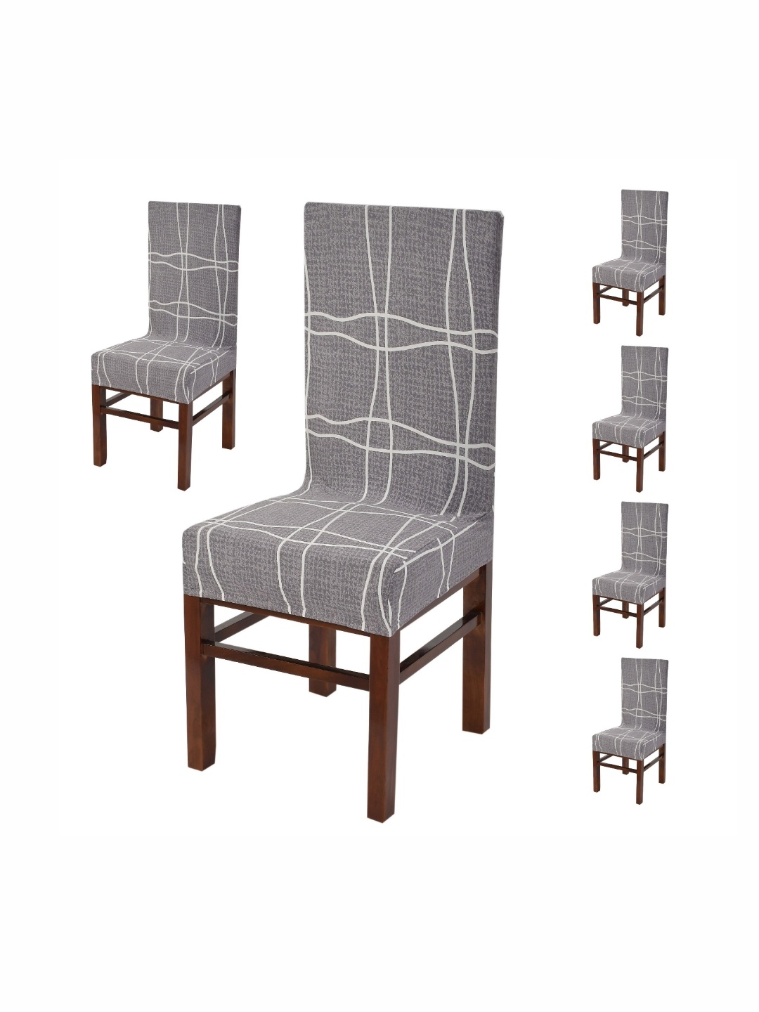 

Yellow Weaves Grey & White 6 Pieces Abstract Printed Chair Cover