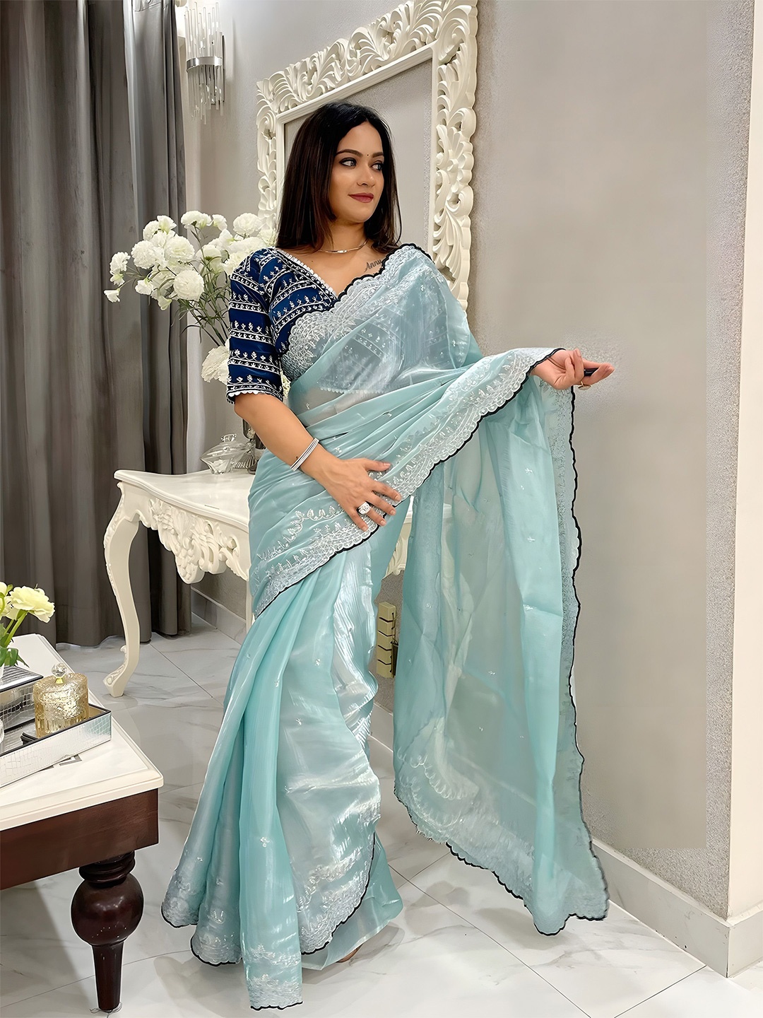 

Anouk Women Embellished Saree With Blouse Piece, Blue
