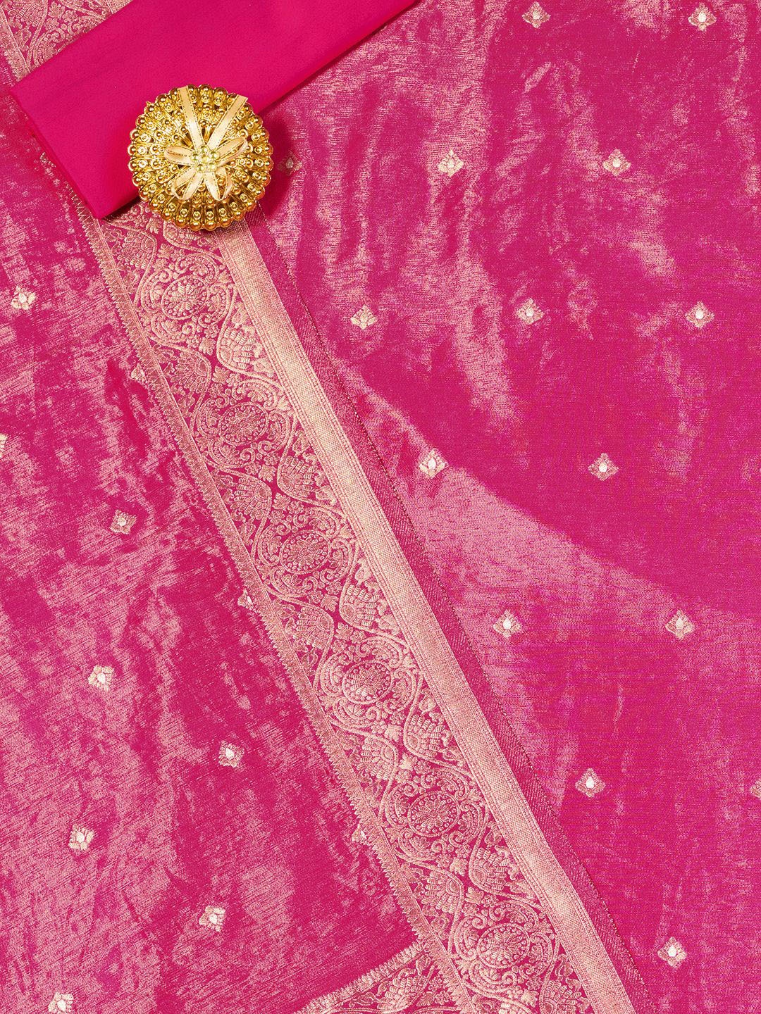 

Inddus Floral Woven Design Zari Unstitched Dress Material, Pink