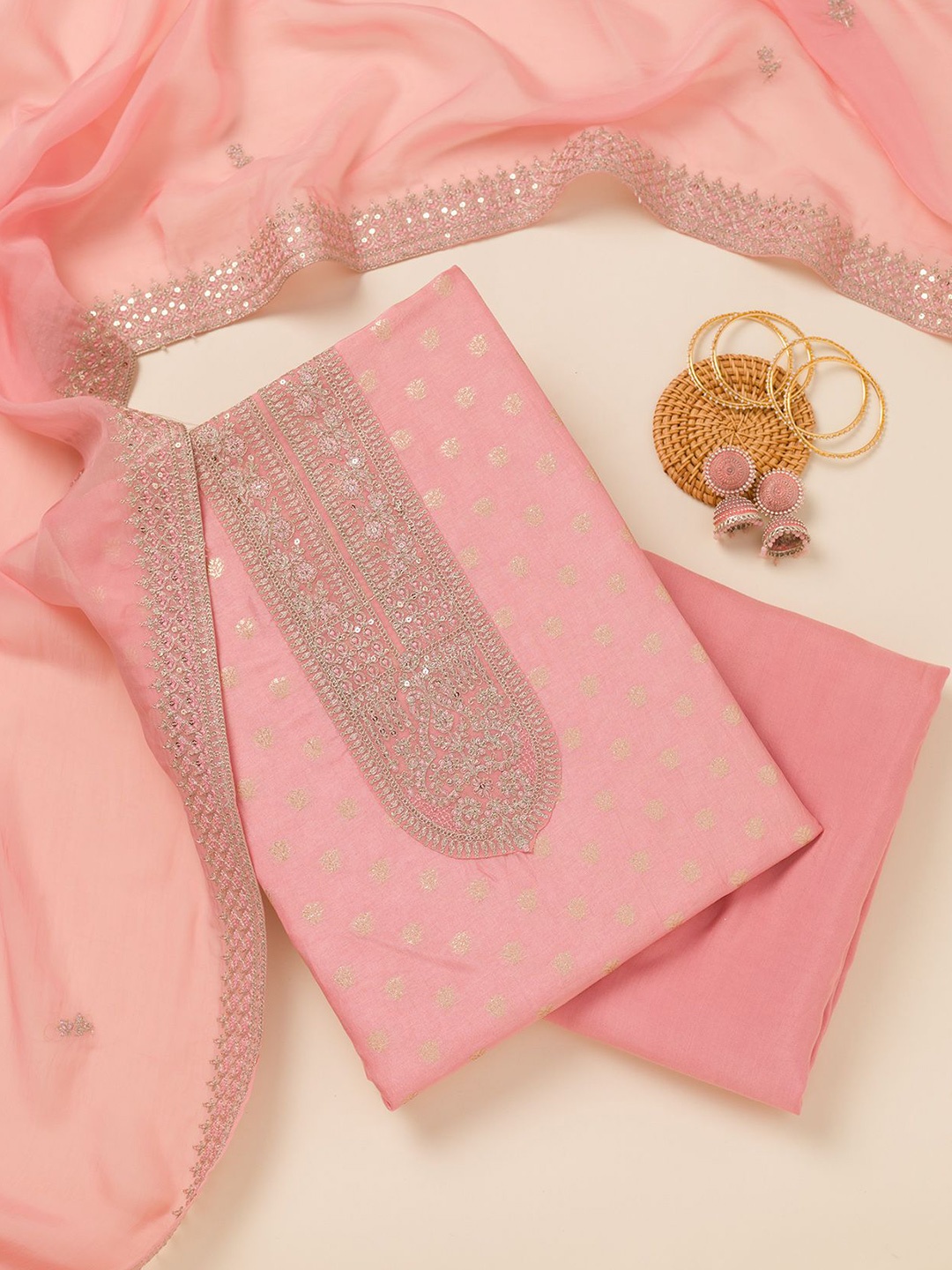 

Koskii Embroidered Unstitched Dress Material, Pink