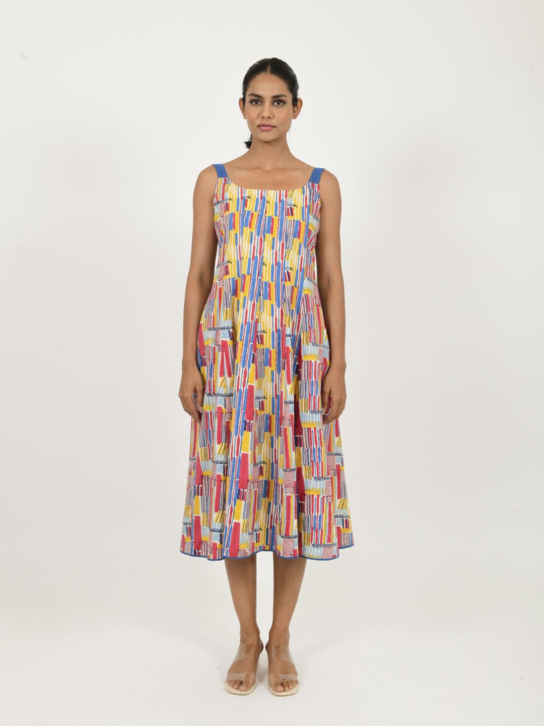 

Rias Jaipur Colourblocked Ready to Wear A-Line Midi Dress, Blue