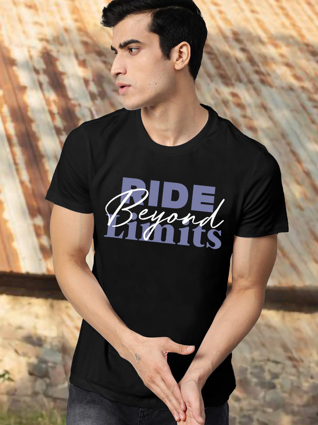

The Roadster Lifestyle Co. Men Typography Printed Round Neck Pure Cotton T-Shirt, Black