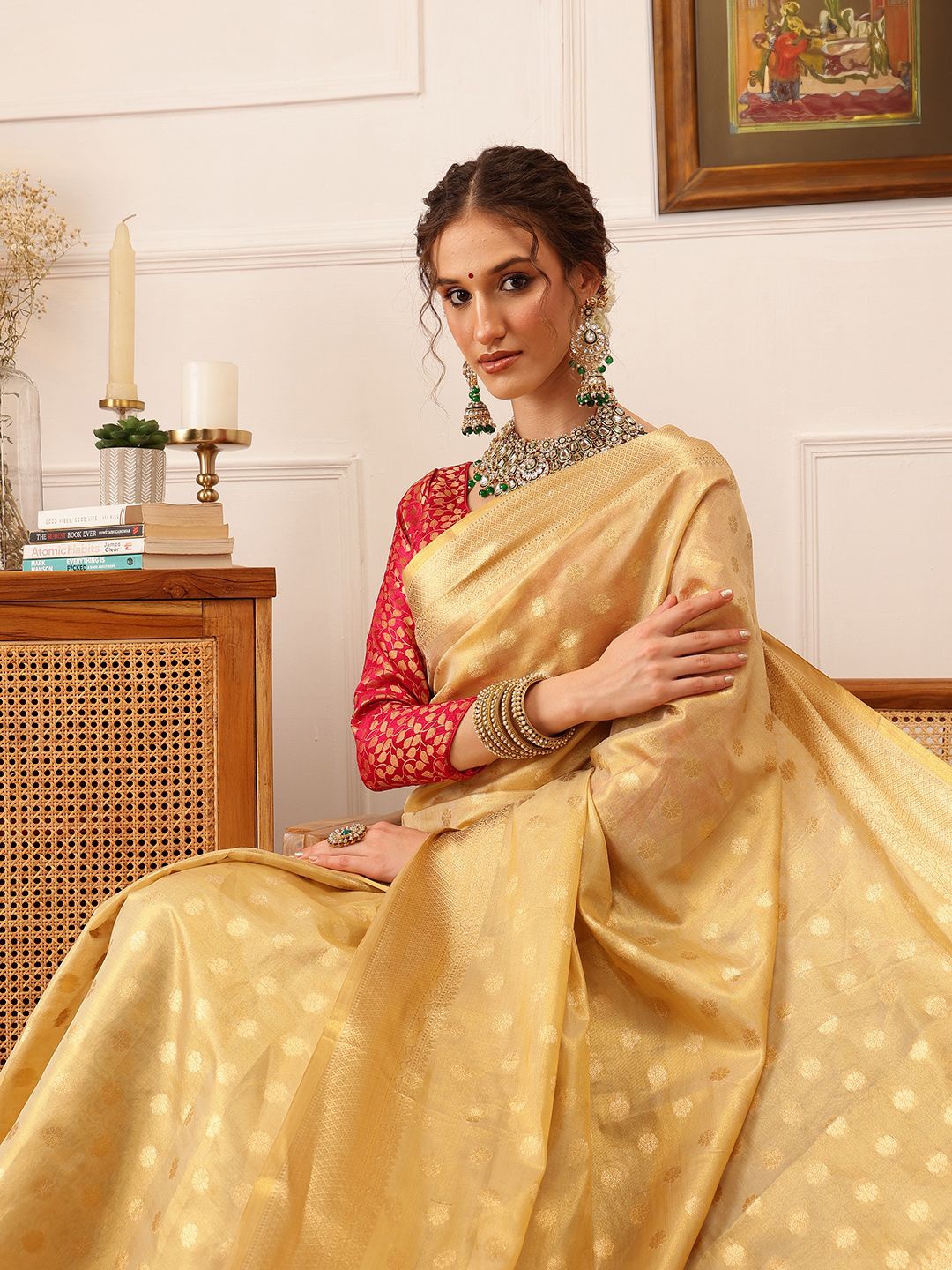 

Silk Land Woven Design Zari Tissue Kanjeevaram Saree, Beige