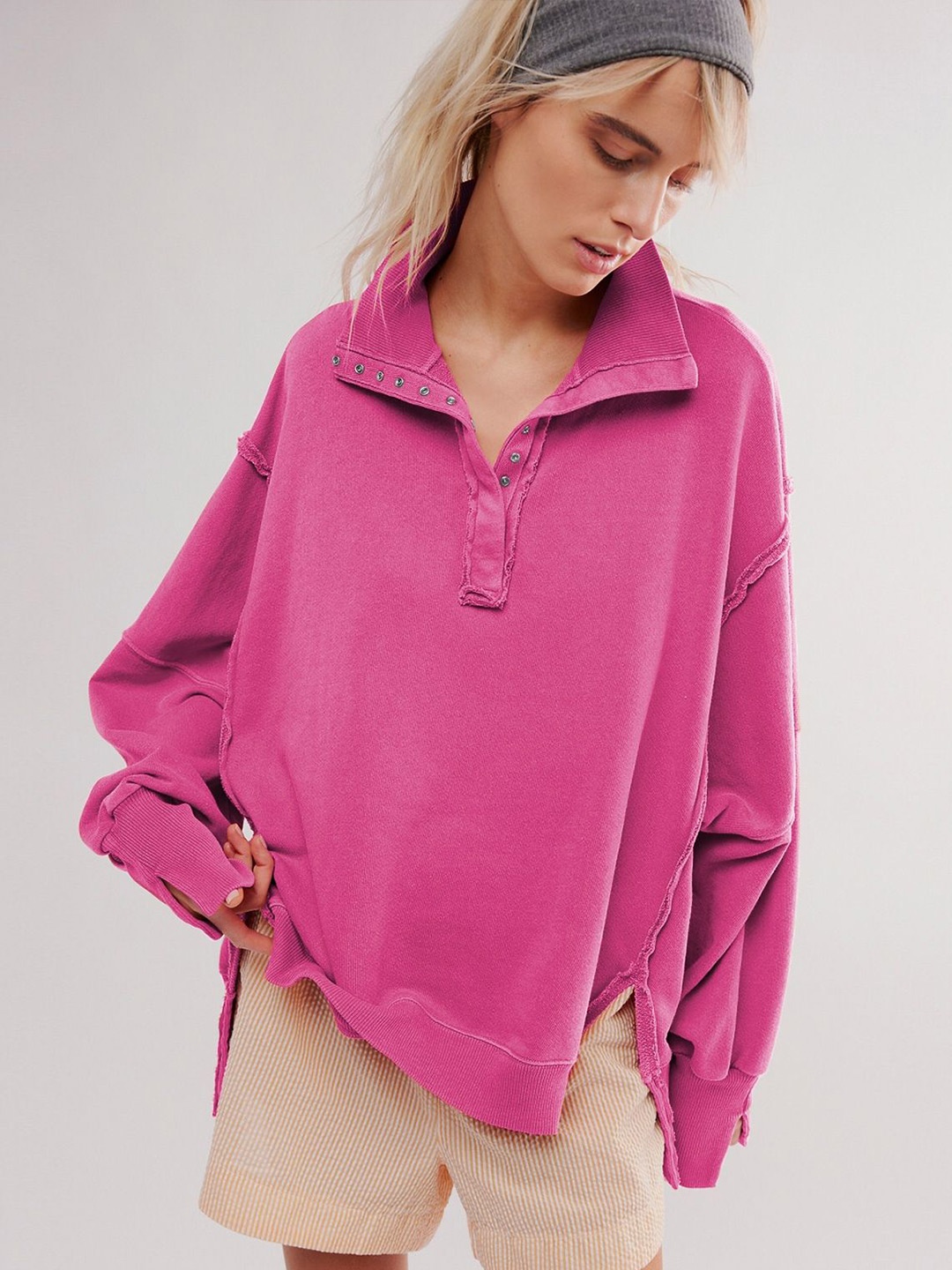 

StyleCast Women Solid Sweatshirt, Rose