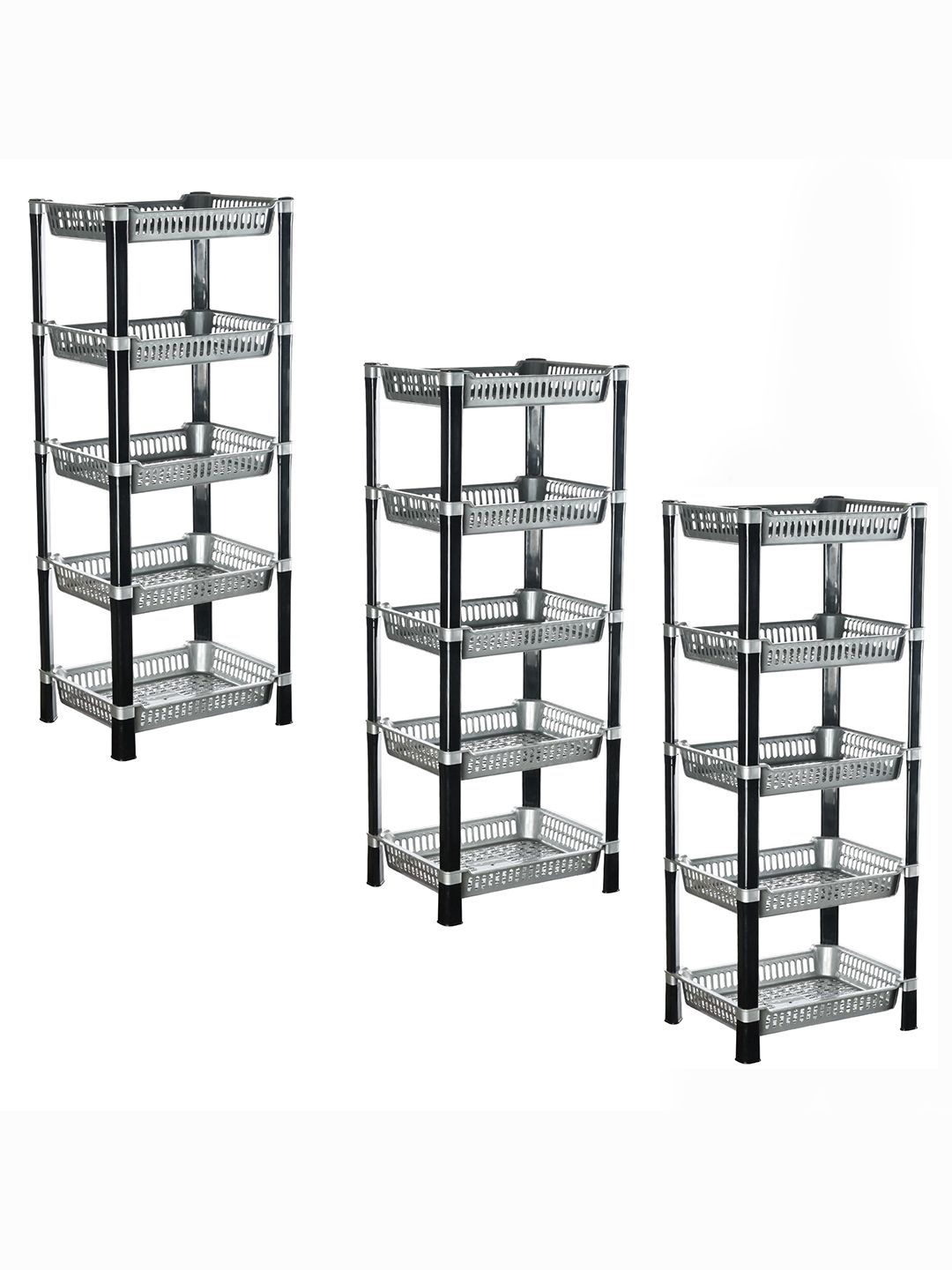 

Kuber Industries Silver Toned 3 Pieces Long Lasting 5 Tier Kitchen Organiser