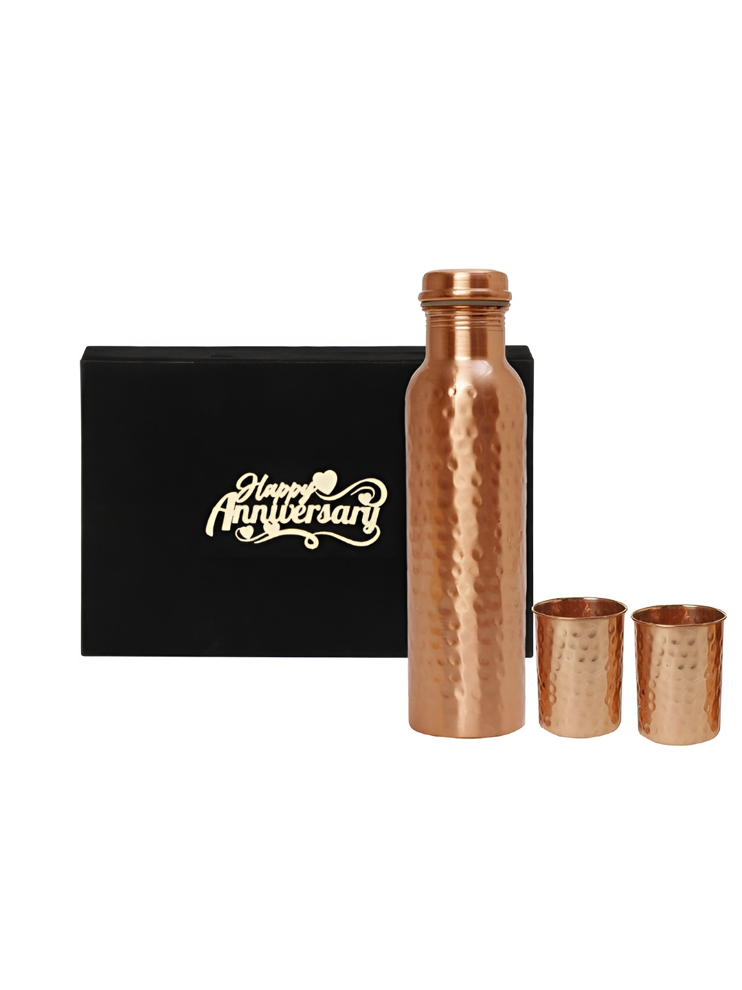 

INTERNATIONAL GIFT 3 Pieces Copper Water Bottle 1 L & Glass With Happy Diwali Tag