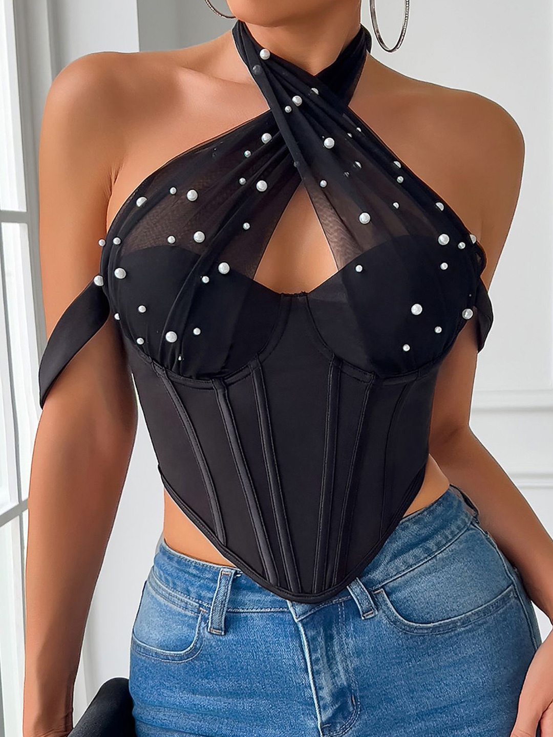 

StyleCast x Revolte Women Solid Tie-Up Neck Top, Black