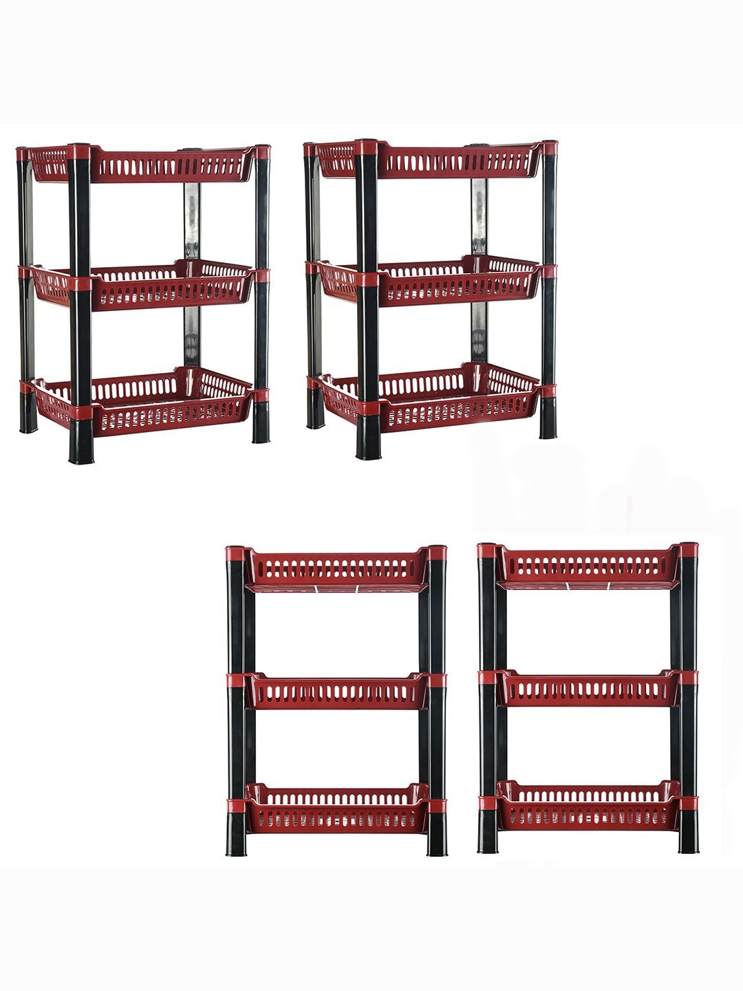 

Kuber Industries Maroon & Black 4 Pieces Multipurpose 3 Tier Racks For Storage