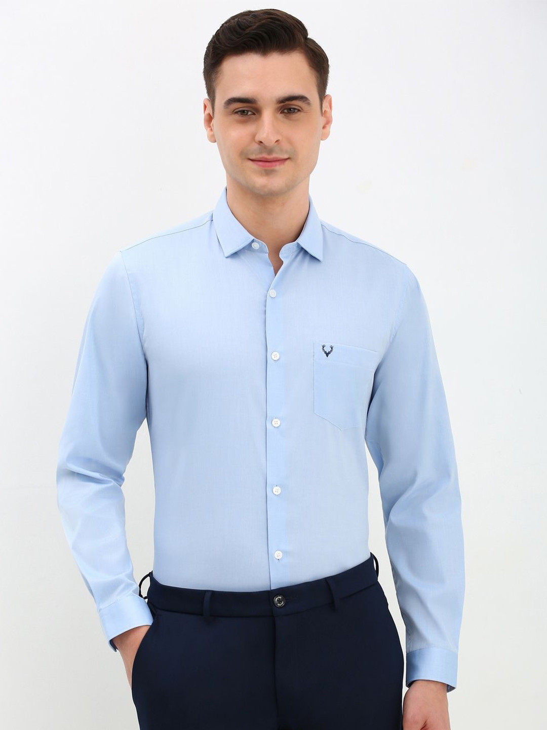 

Allen Solly Men Spread Collar Solid Cotton Slim Fit Formal Shirt, Blue