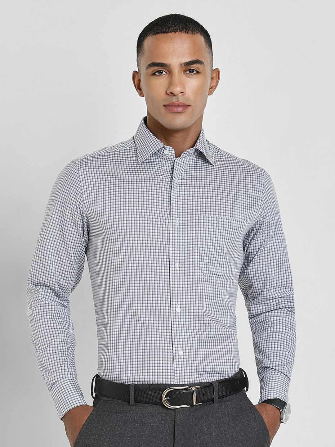 

Allen Solly Sport Men Spread Collar Micro Checked Cotton Formal Shirt, Grey