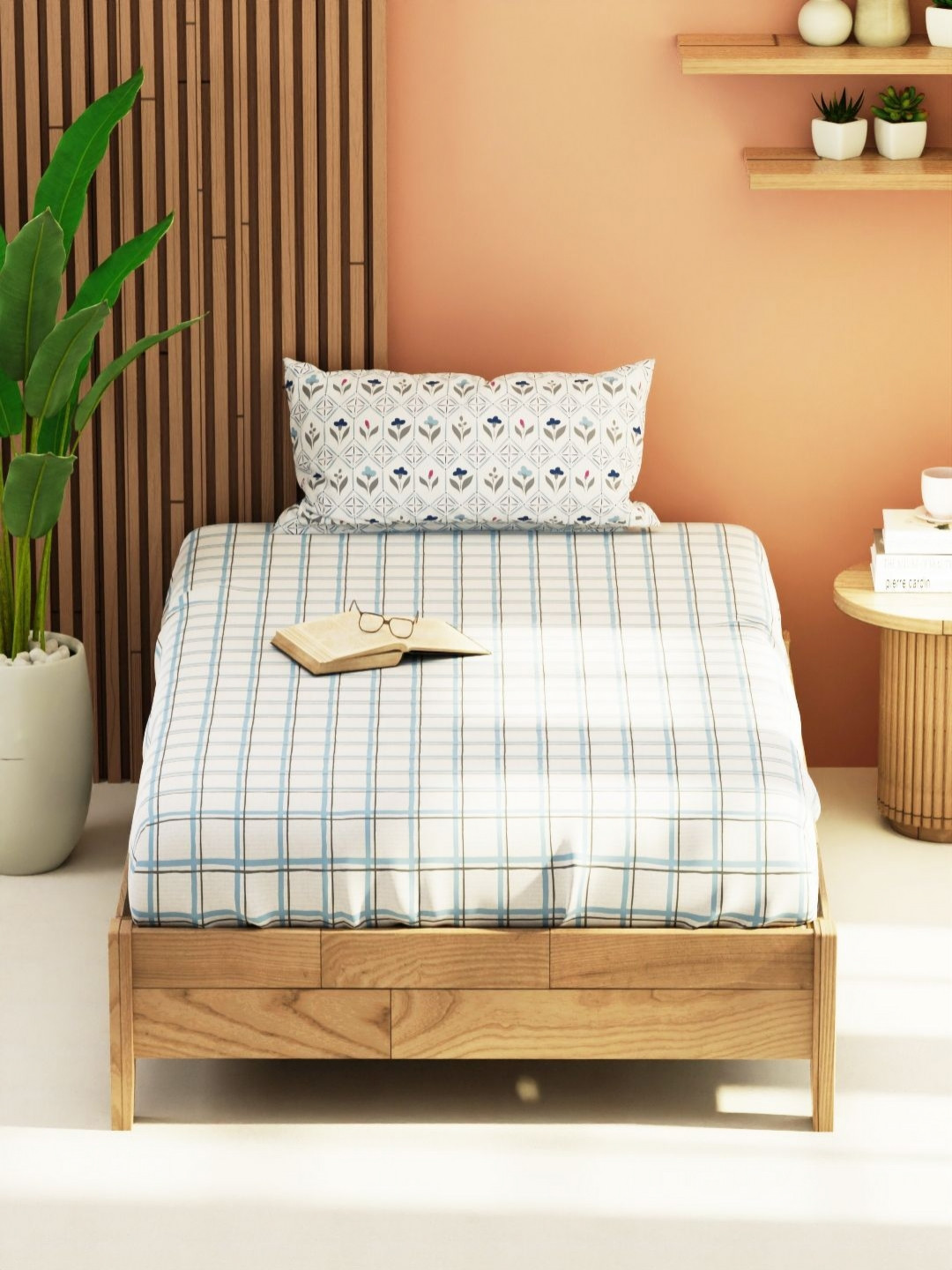 

KOPA Bagator White & Blue Floral 152 TC Single Bedsheet With 1 Pillow Cover