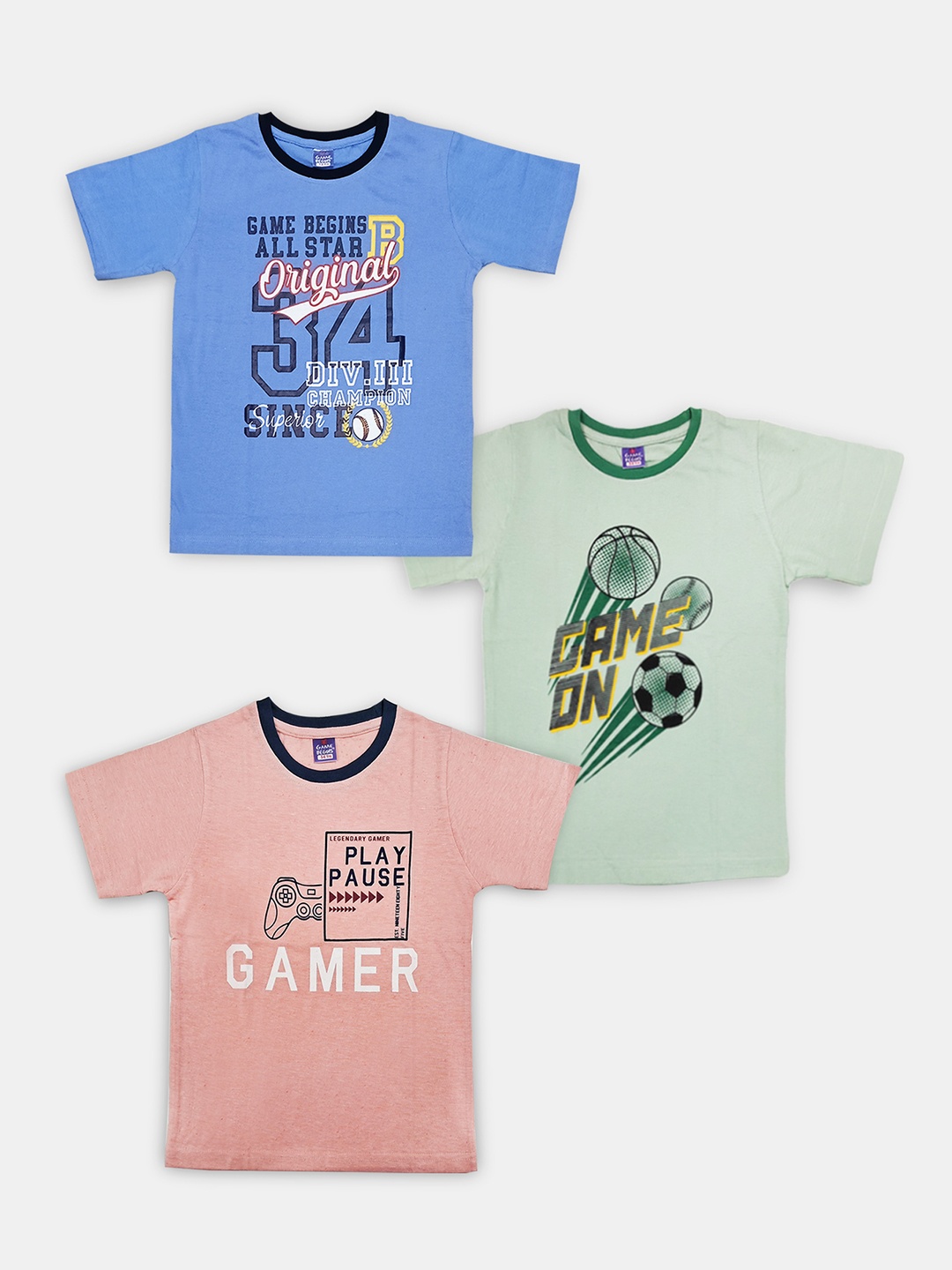 

Here&Now X Game Begins Boys Assorted Set of 3 Typography Printed T-shirts