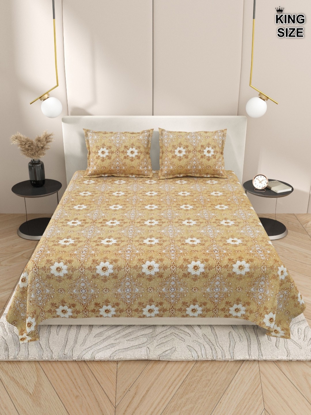 

DREAM WEAVERZ Yellow & White Floral 220 TC King Bedsheet with 2 Pillow Covers