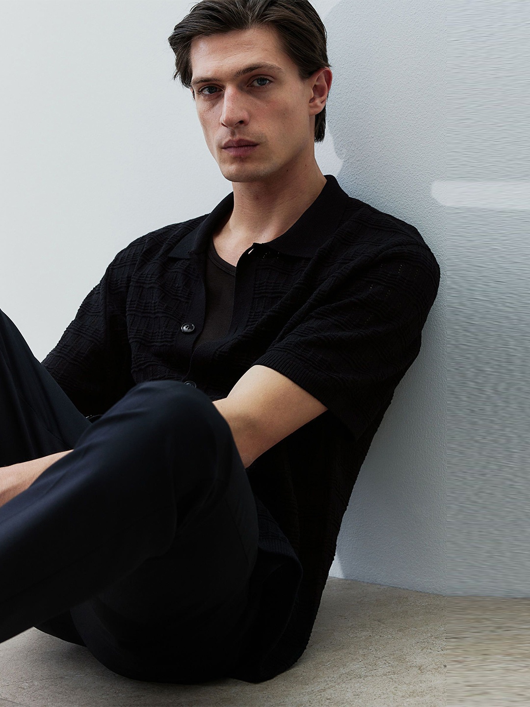 

H&M Men Regular Fit Pointelle-Knit Shirt, Black