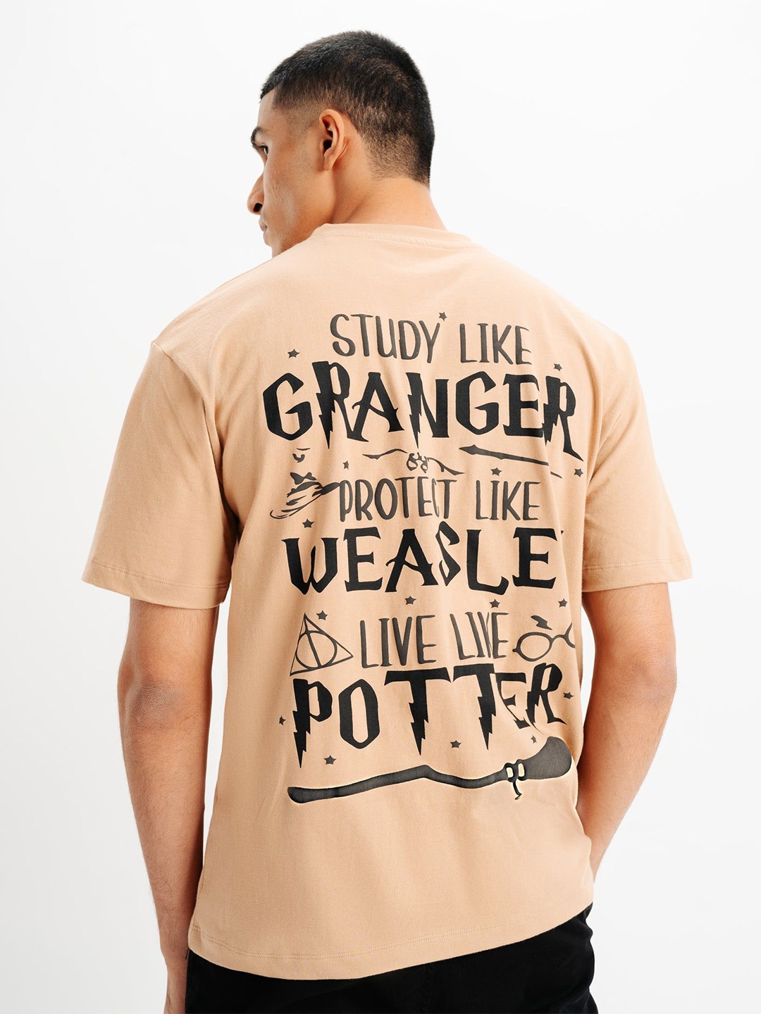 

FREAKINS Men Typography Printed Round Neck Cotton T-Shirt, Beige