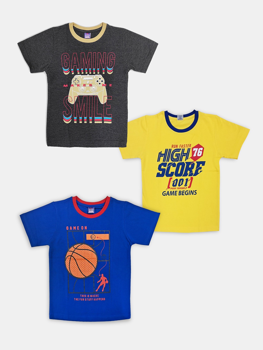 

Here&Now X Game Begins Boys Pack of 3 Assorted Typography Printed T-shirts