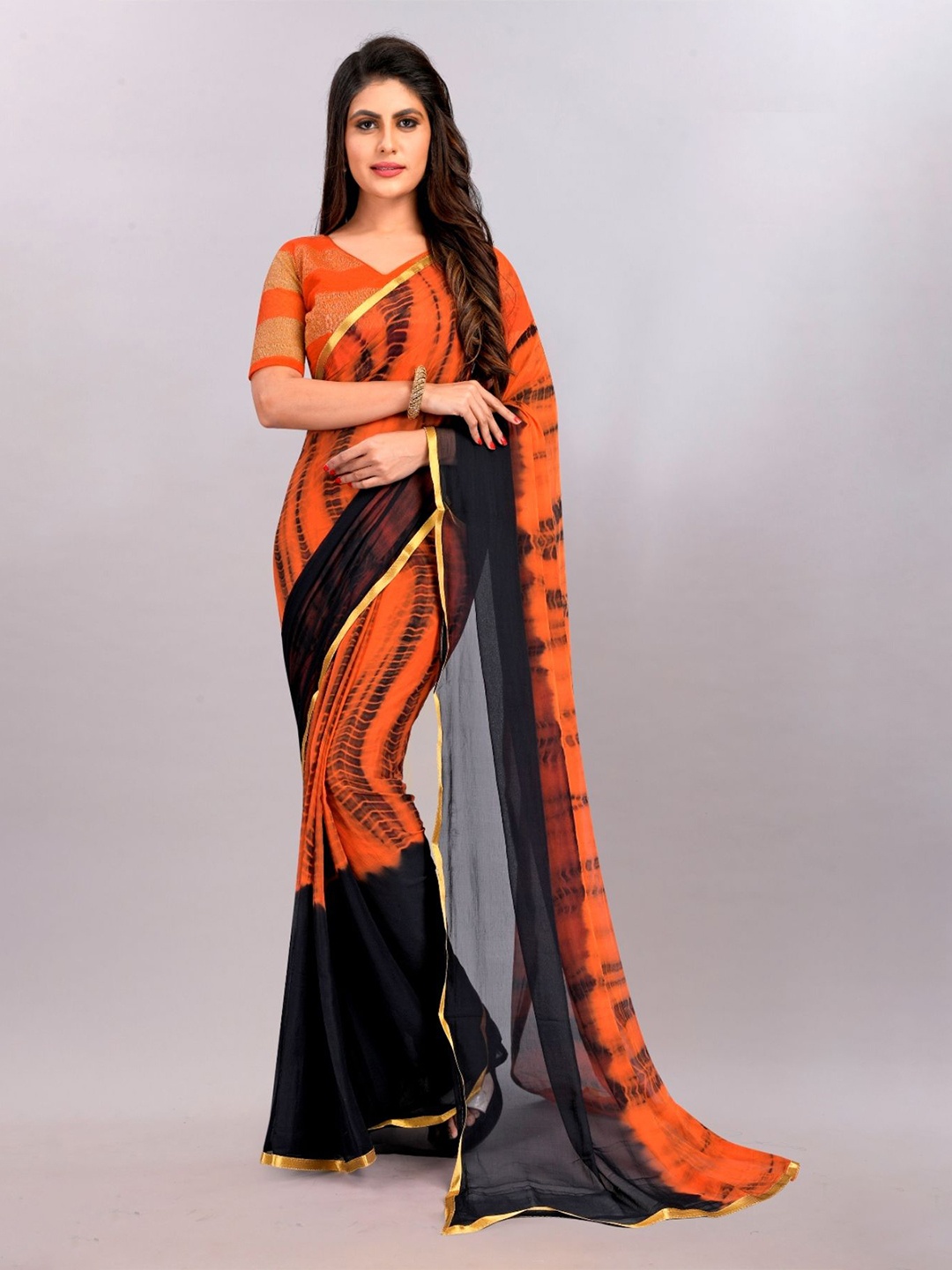 

Aika Women Ombre Printed Pure Chiffon Saree, Orange