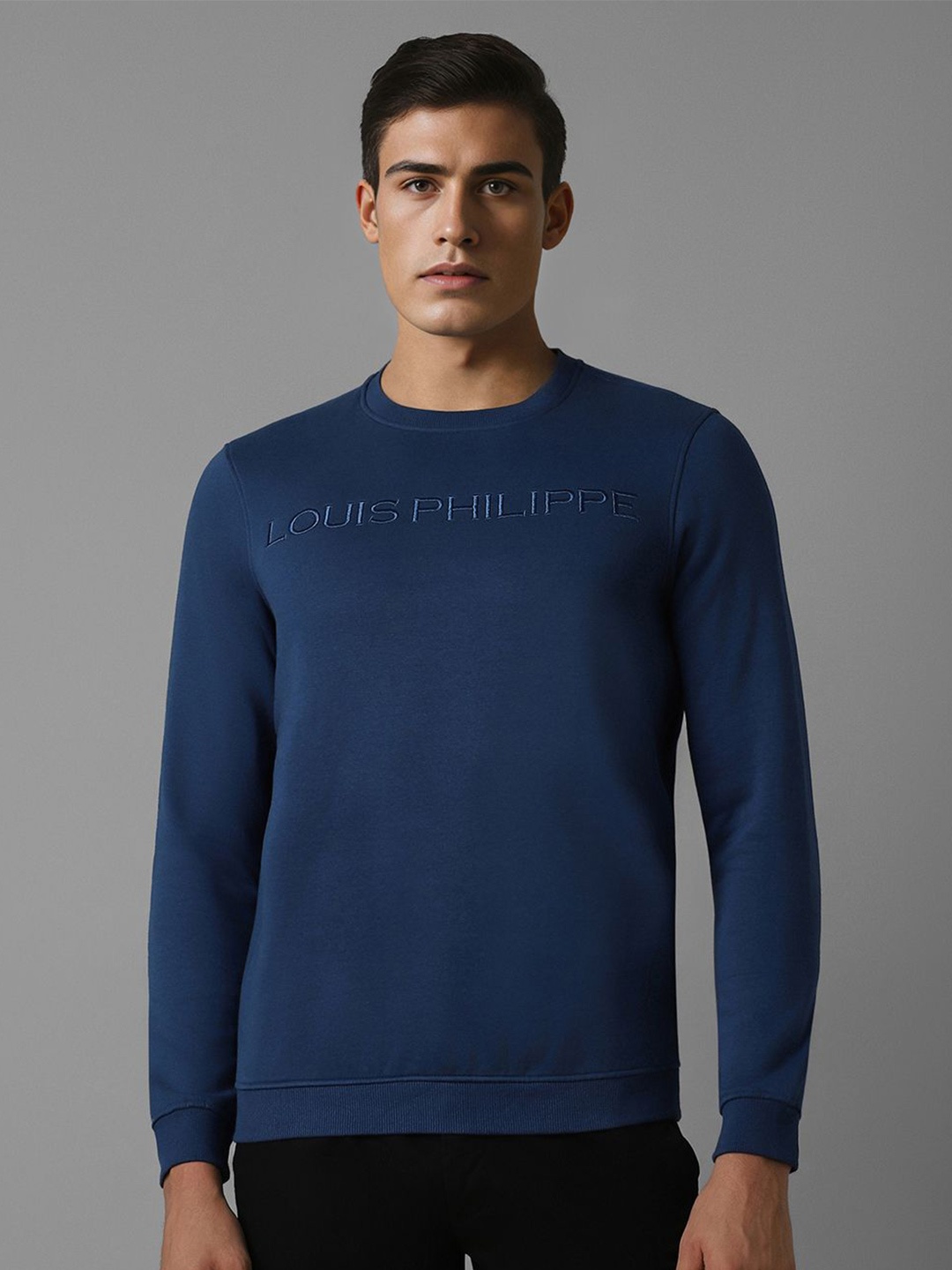 

Louis Philippe Men Brand Logo Embroidered Pure Cotton Sweatshirt, Navy blue