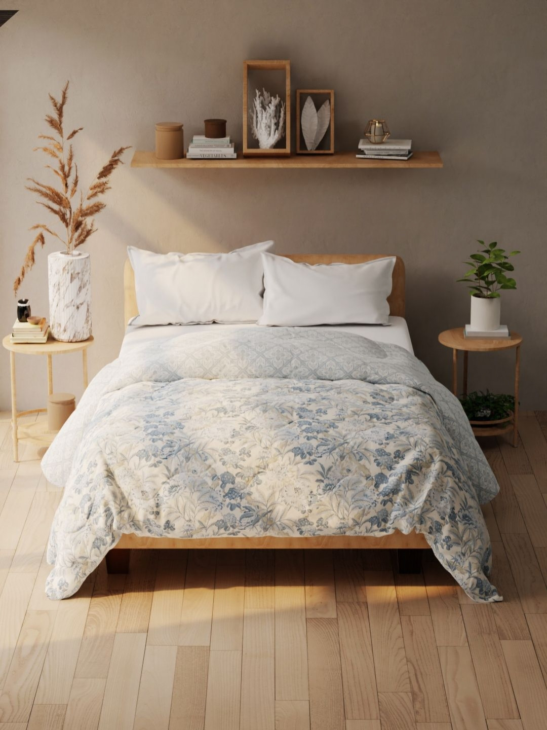 

KOPA Blue & White Floral Printed 120 GSM Microfiber AC Room Double Bed Comforter