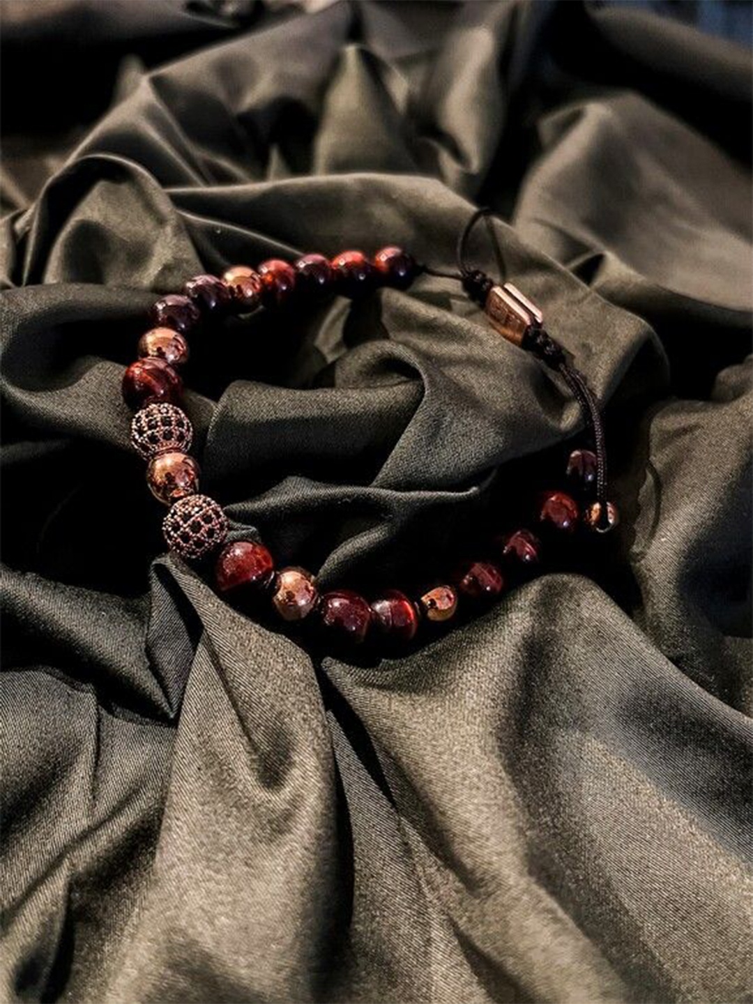 

Be Desi Men Stainless Steel Onyx Wraparound Bracelet, Copper