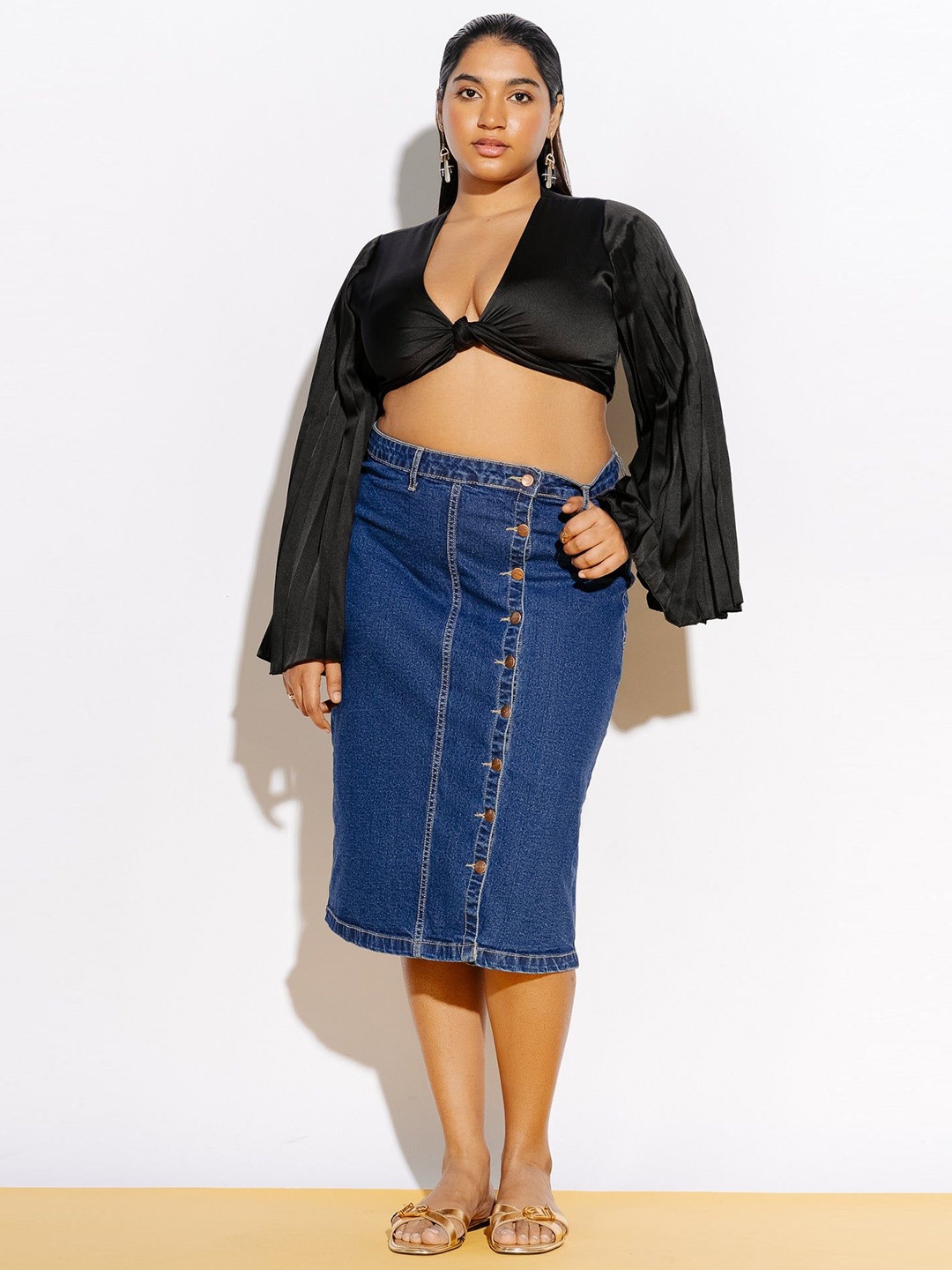 

FREAKINS Plus Size Denim Straight Midi Skirts, Blue