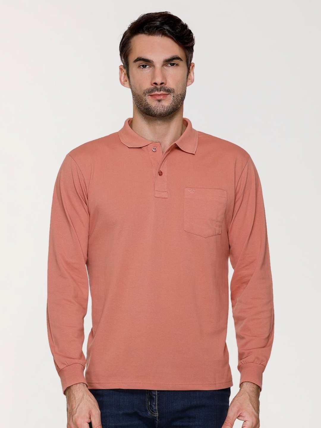 

ARRAY Men Solid Polo Collar Cotton T-Shirt, Coral