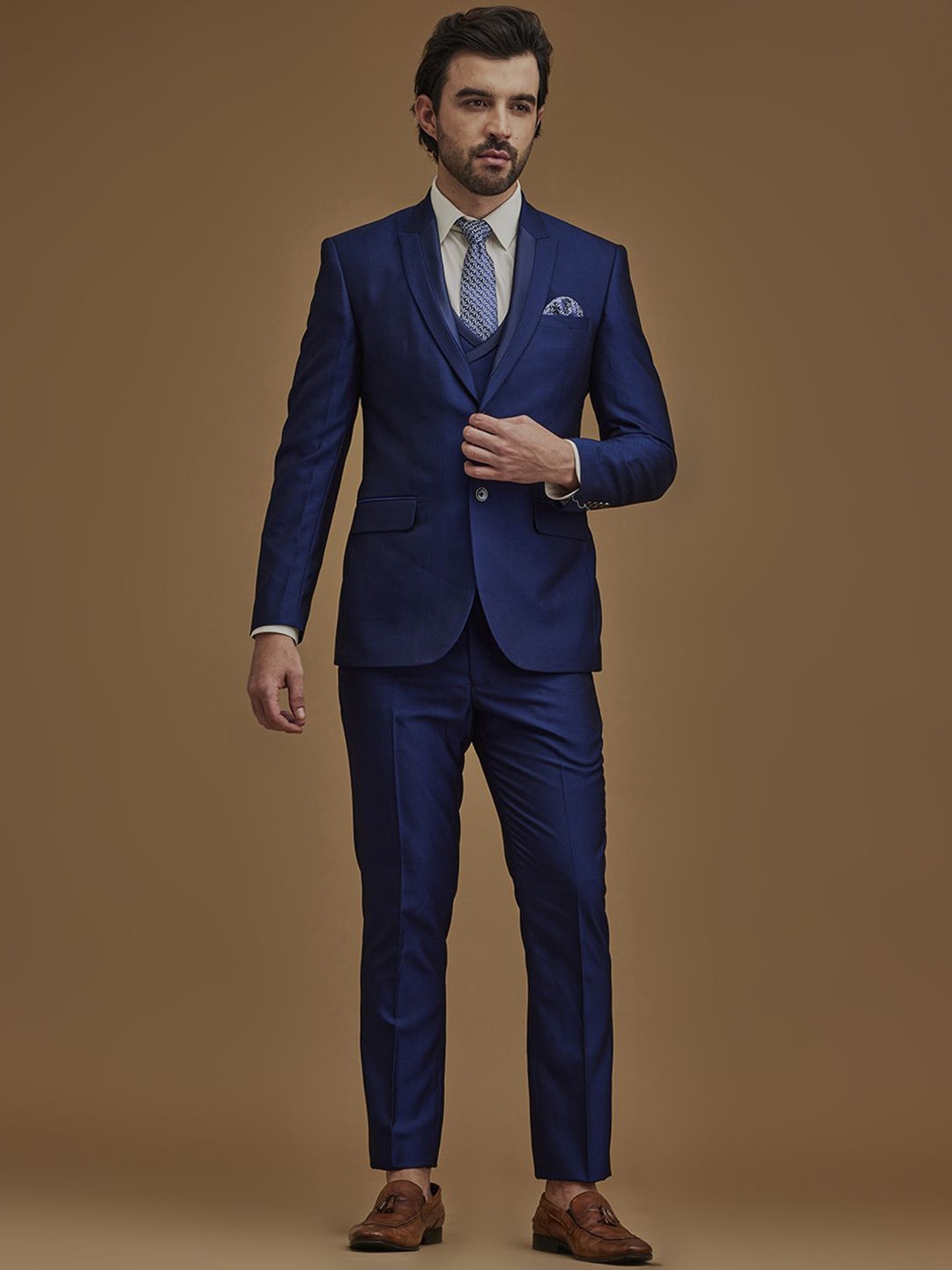 

Neumen Men 5-Piece Single-Breasted Formal Suit, Blue