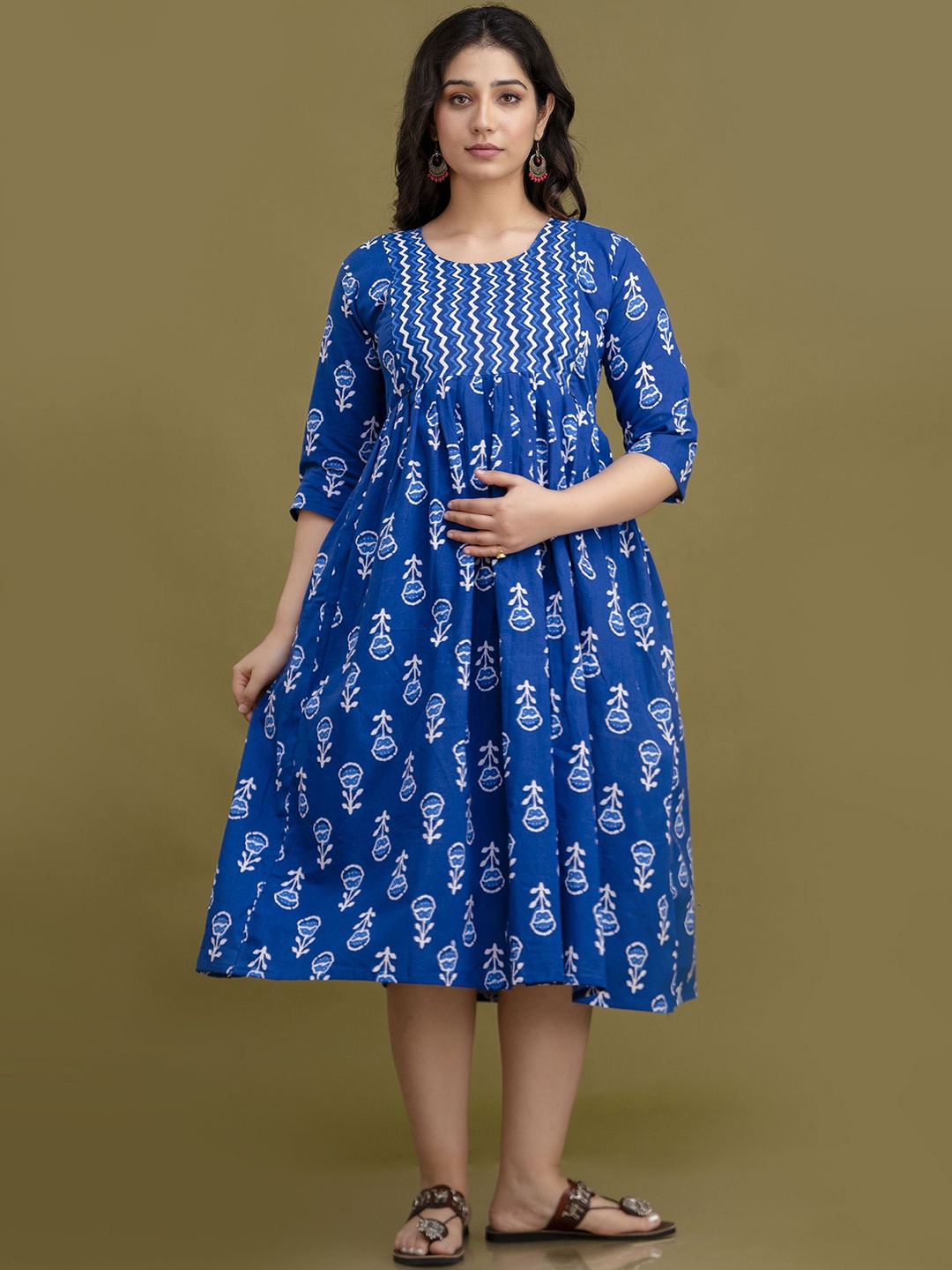 

Mialo fashion Printed Maternity Feeding Ethnic Dresses, Blue