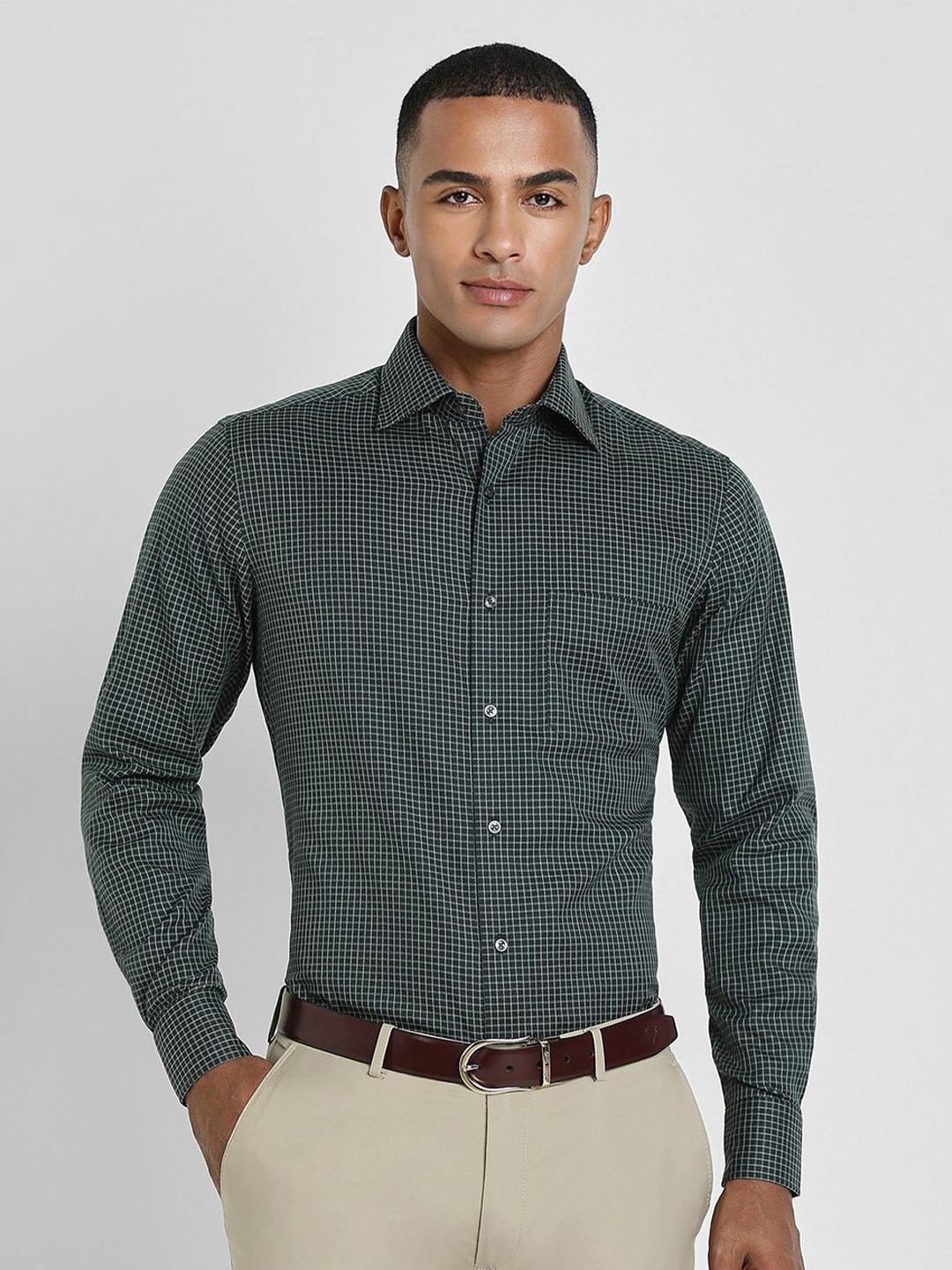 

Allen Solly Sport Men Spread Collar Micro Checked Cotton Formal Shirt, Green